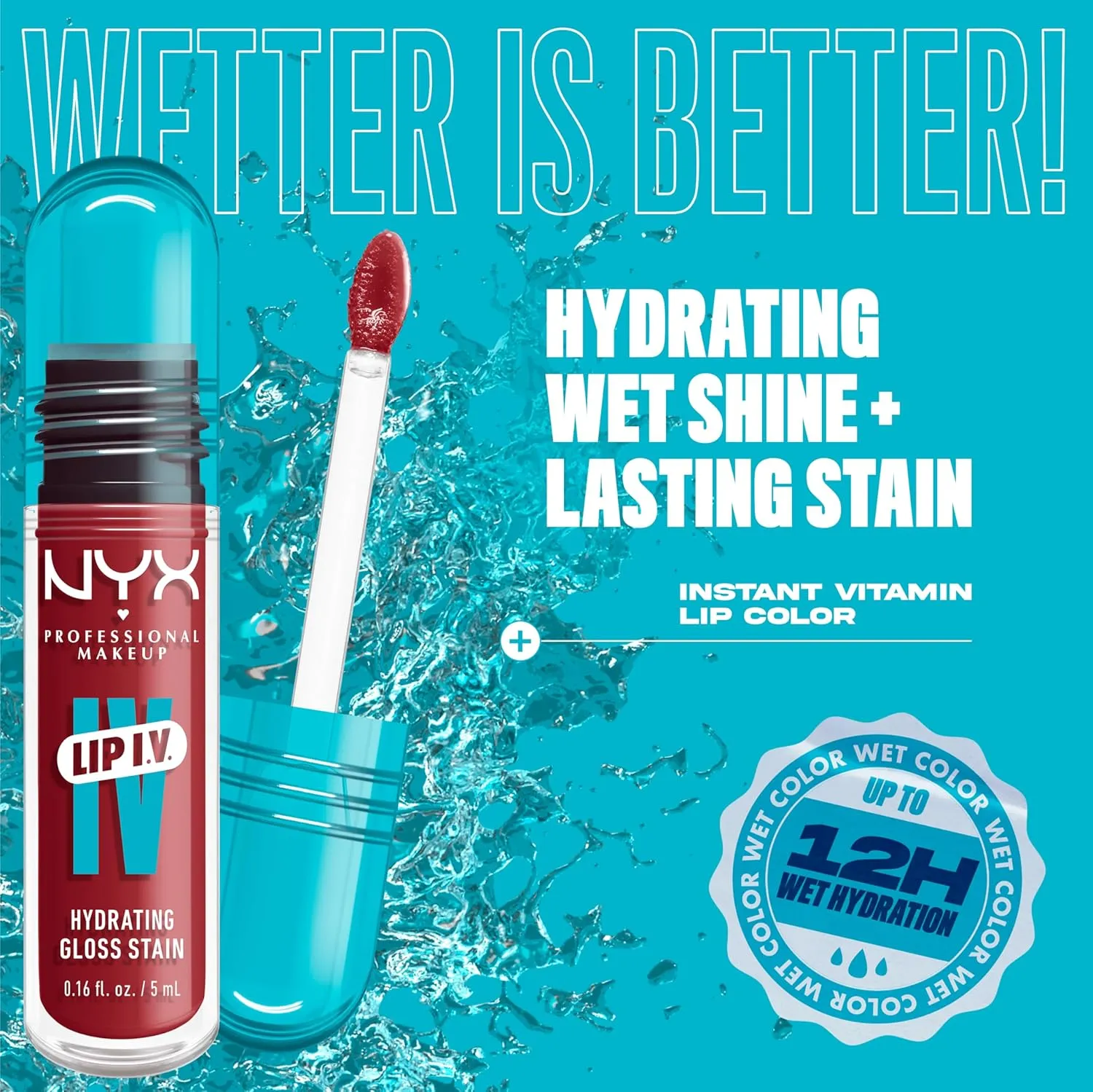 NYX PROFESSIONAL MAKEUP Lip IV Hydrating Glossy Lip Stain with 12HR Hydration - Bubblegum Burst (Pink)