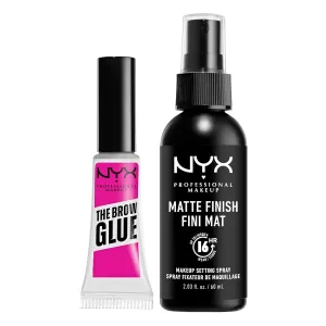 NYX PROFESSIONAL MAKEUP The Brow Glue, Extreme Hold Eyebrow Gel, Clear   Makeup Setting Spray, Matte Finish (2-Pack Bundle)