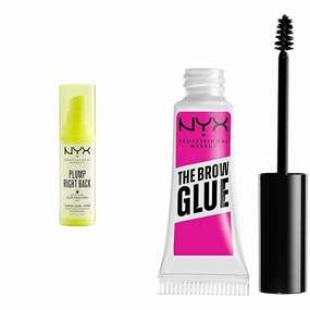 NYX PROFESSIONAL MAKEUP Plump Right Back Plumping Serum & Primer, With Hyaluronic Acid & The Brow Glue, Extreme Hold Eyebrow Gel - Clear