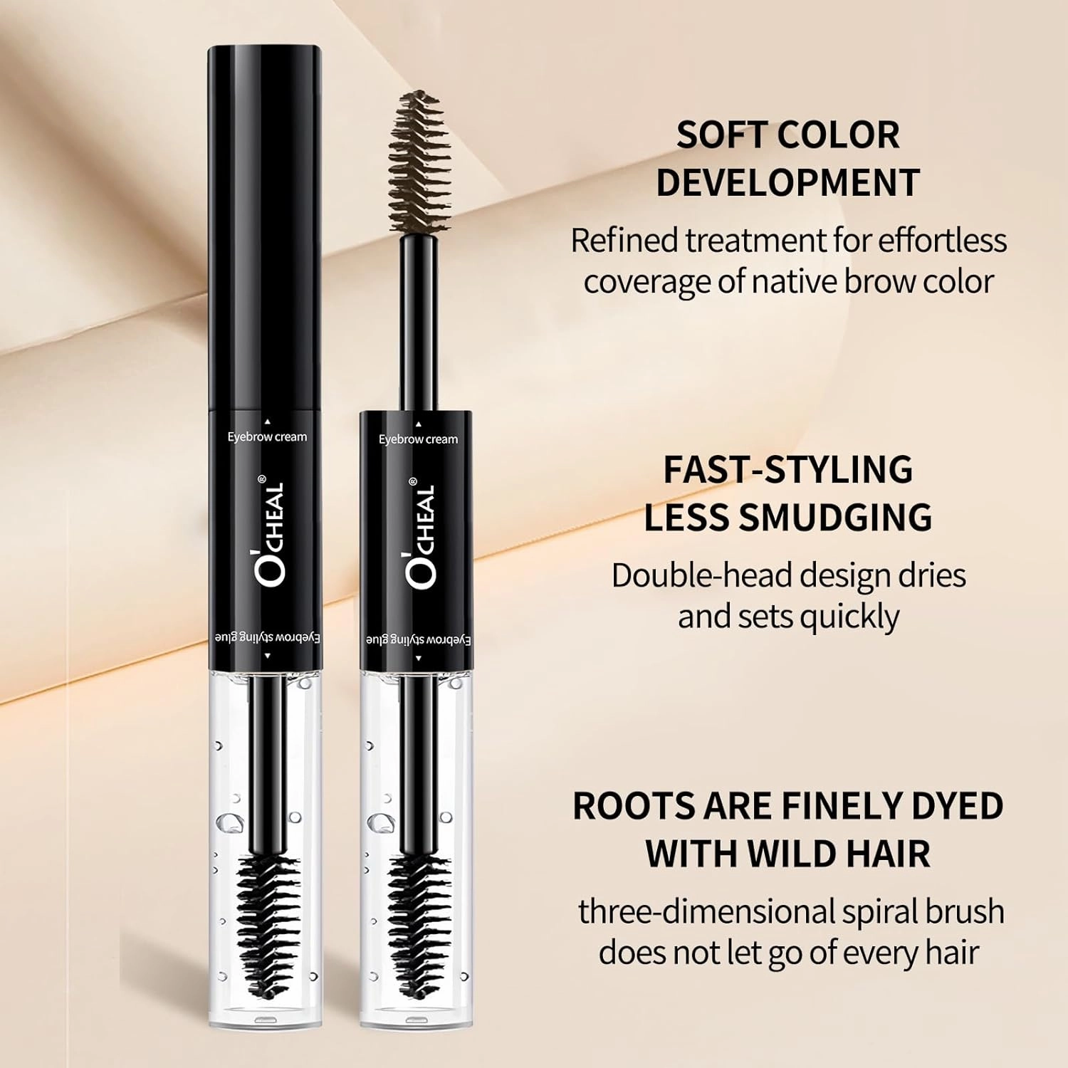 O'CHEAL Double-Ended Eyebrow Tint & Fixer Brow Gel,Water Resistant, Quick-Drying, Smudge-Proof, 24HR Long-Lasting Hold, Vegan & Cruelty-Free (03# BLACK)