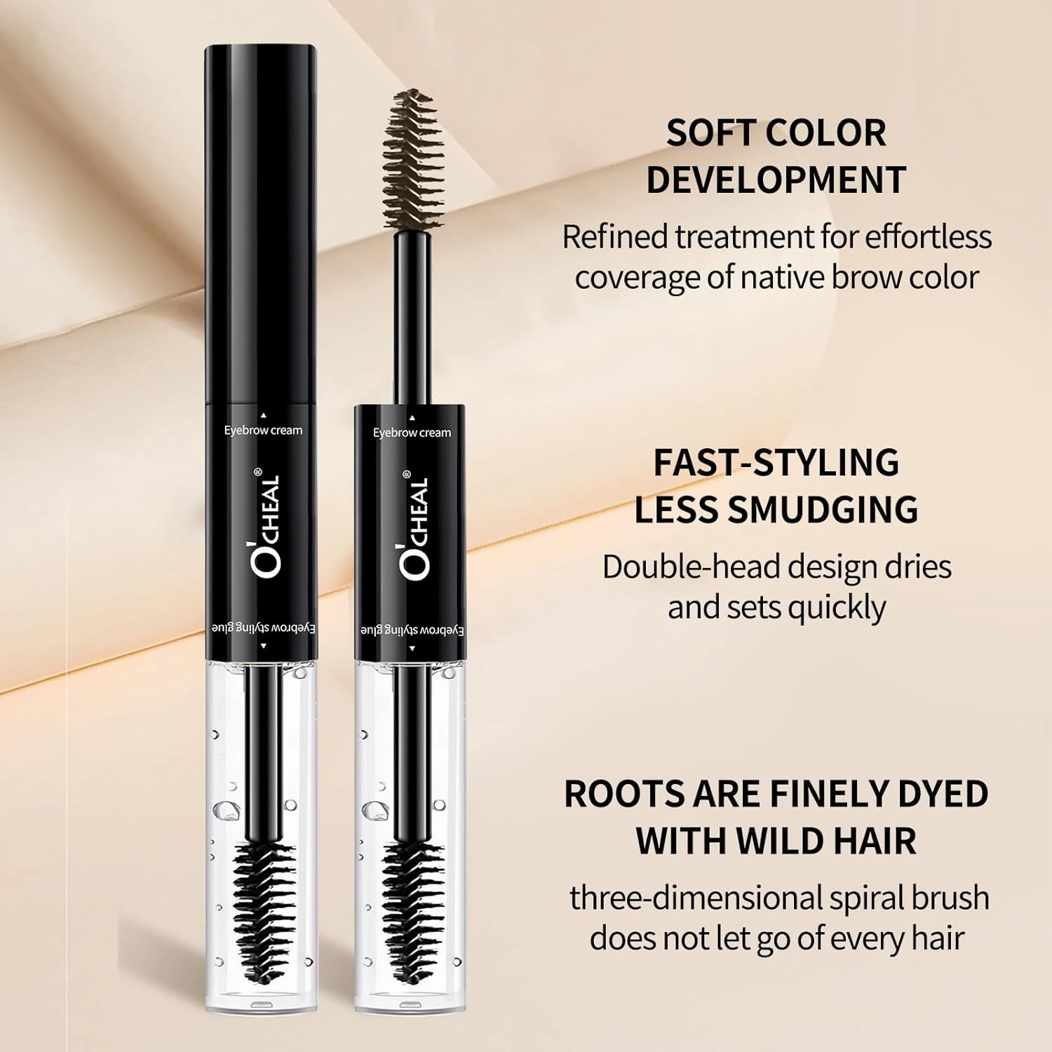 O'CHEAL Double-Ended Eyebrow Tint & Fixer Brow Gel,Water Resistant, Quick-Drying, Smudge-Proof, 24HR Long-Lasting Hold, Vegan & Cruelty-Free (04# GREY)