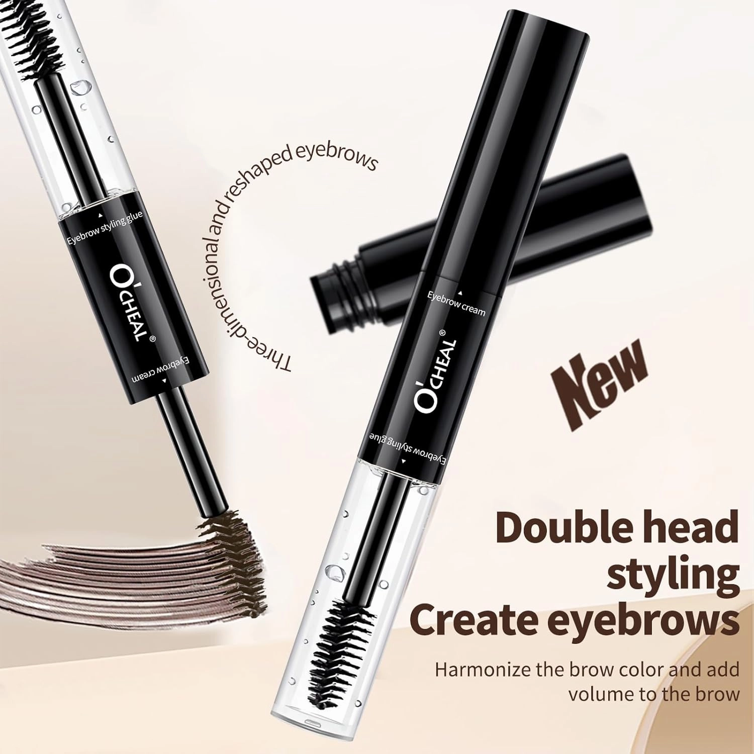 O'CHEAL Double-Ended Eyebrow Tint & Fixer Brow Gel,Water Resistant, Quick-Drying, Smudge-Proof, 24HR Long-Lasting Hold, Vegan & Cruelty-Free (04# GREY)