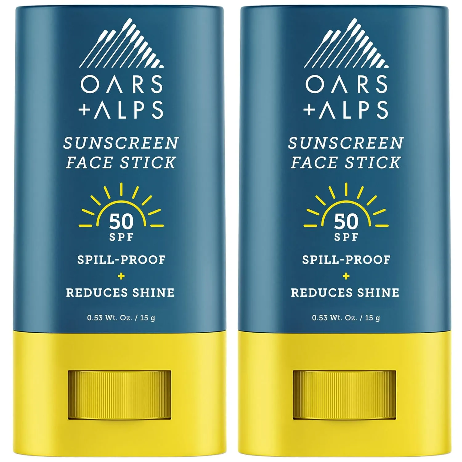 Oars   Alps Matte Face Sunscreen Stick, SPF 50 Travel Sunscreen Roll On for Face & Body, Fragrance Free, Water & Sweat Resistant Sunblock, All Skin Types, Dermatologist Tested, Moisturizing, 2pk