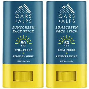 Oars   Alps Matte Face Sunscreen Stick, SPF 50 Travel Sunscreen Roll On for Face & Body, Fragrance Free, Water & Sweat Resistant Sunblock, All Skin Types, Dermatologist Tested, Moisturizing, 2pk