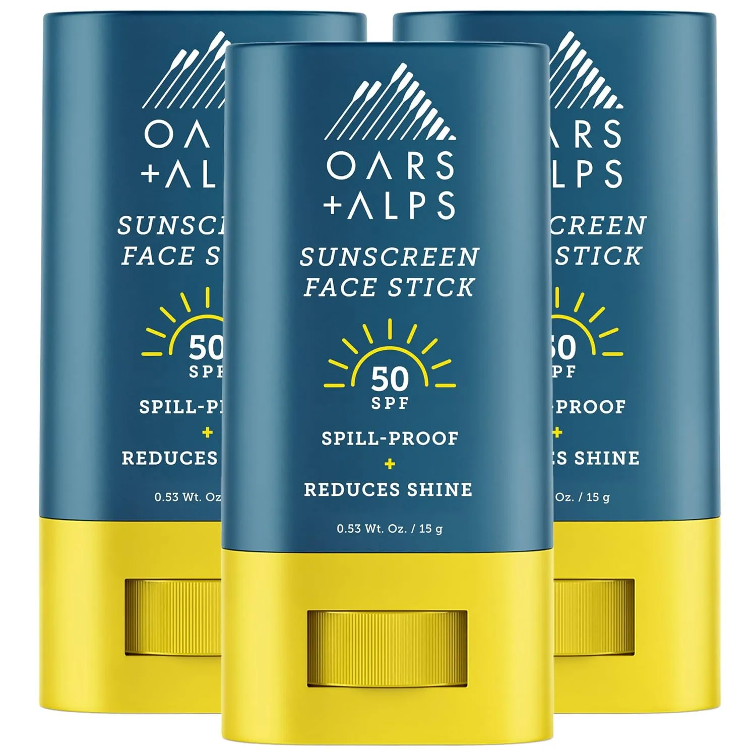 Oars   Alps Matte Face Sunscreen Stick, SPF 50 Travel Sunscreen Roll On for Face & Body, Fragrance Free, Water & Sweat Resistant Sunblock, All Skin Types, Dermatologist Tested, Moisturizing, 3pk