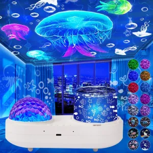 Ocean Wave & Light Projector - 10 Colors, 6 Film Sets, Timer & 360 Rotation for Kids & Girls, Room Decor