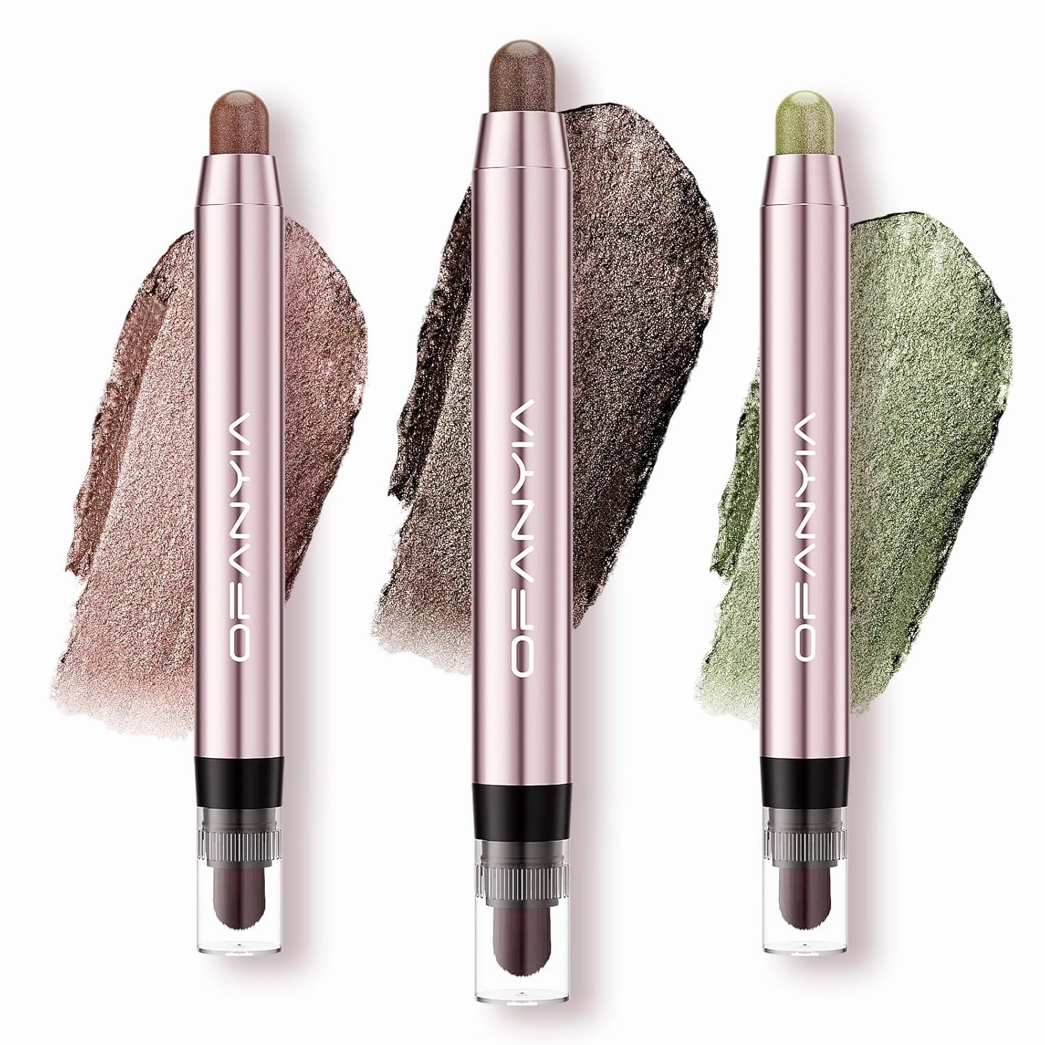 Ofanyia 3Pcs Eyeshadow Stick, Glitter Shimmer Eye Shadow Crayon Eye Brightener Stick with Blending Brush, Smooth Texture Cream Eyeshadow Pen, Long Lasting Waterproof Eye Shadow for Eye Makeup
