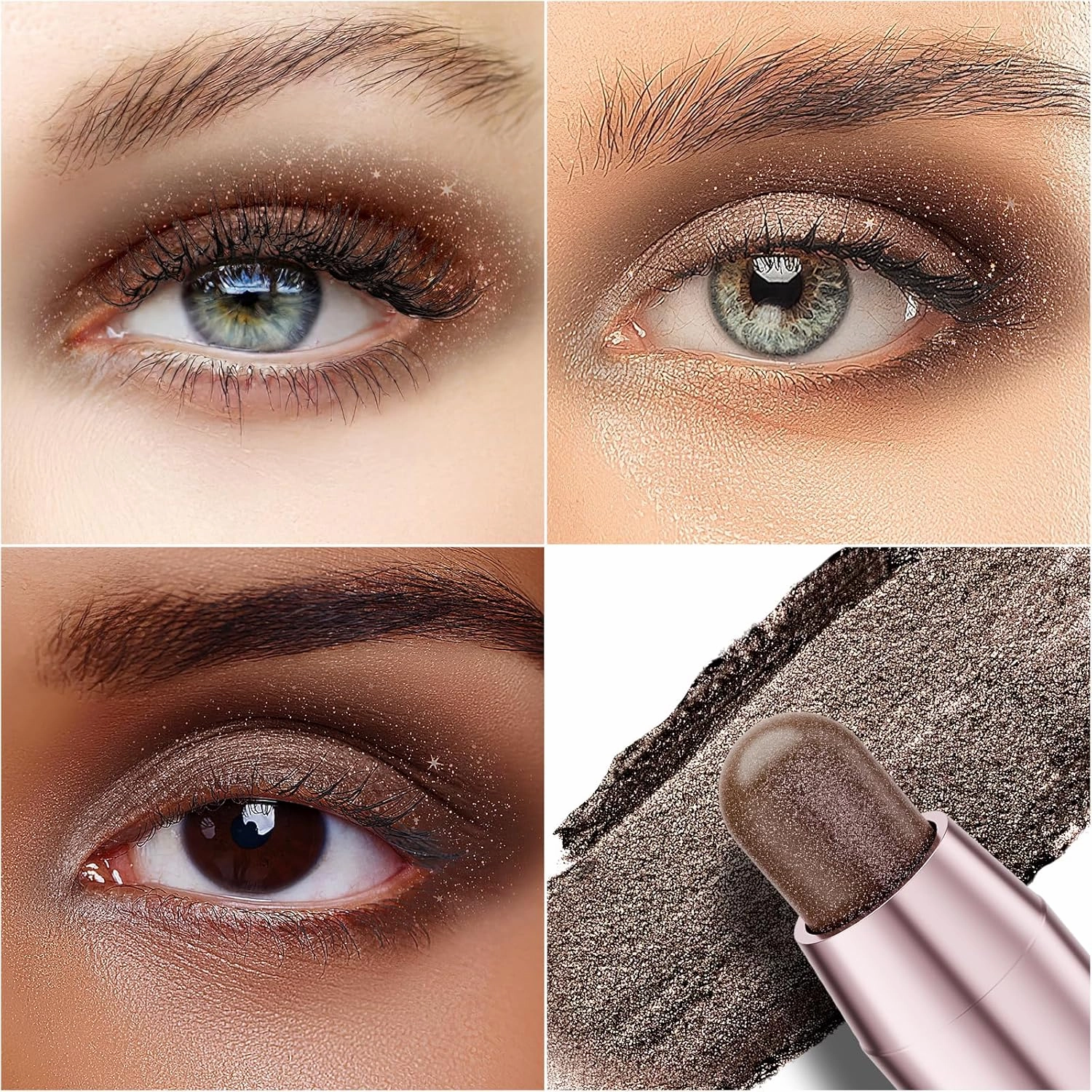 Ofanyia 3Pcs Eyeshadow Stick, Glitter Shimmer Eye Shadow Crayon Eye Brightener Stick with Blending Brush, Smooth Texture Cream Eyeshadow Pen, Long Lasting Waterproof Eye Shadow for Eye Makeup