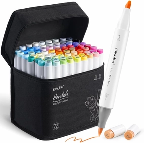Ohuhu Alcohol Markers Brush Tip - Double Tipped Art Marker Set for Artist Illustration - 72 Colors - Chisel & Brush Dual Tips - Honolulu - Refillable