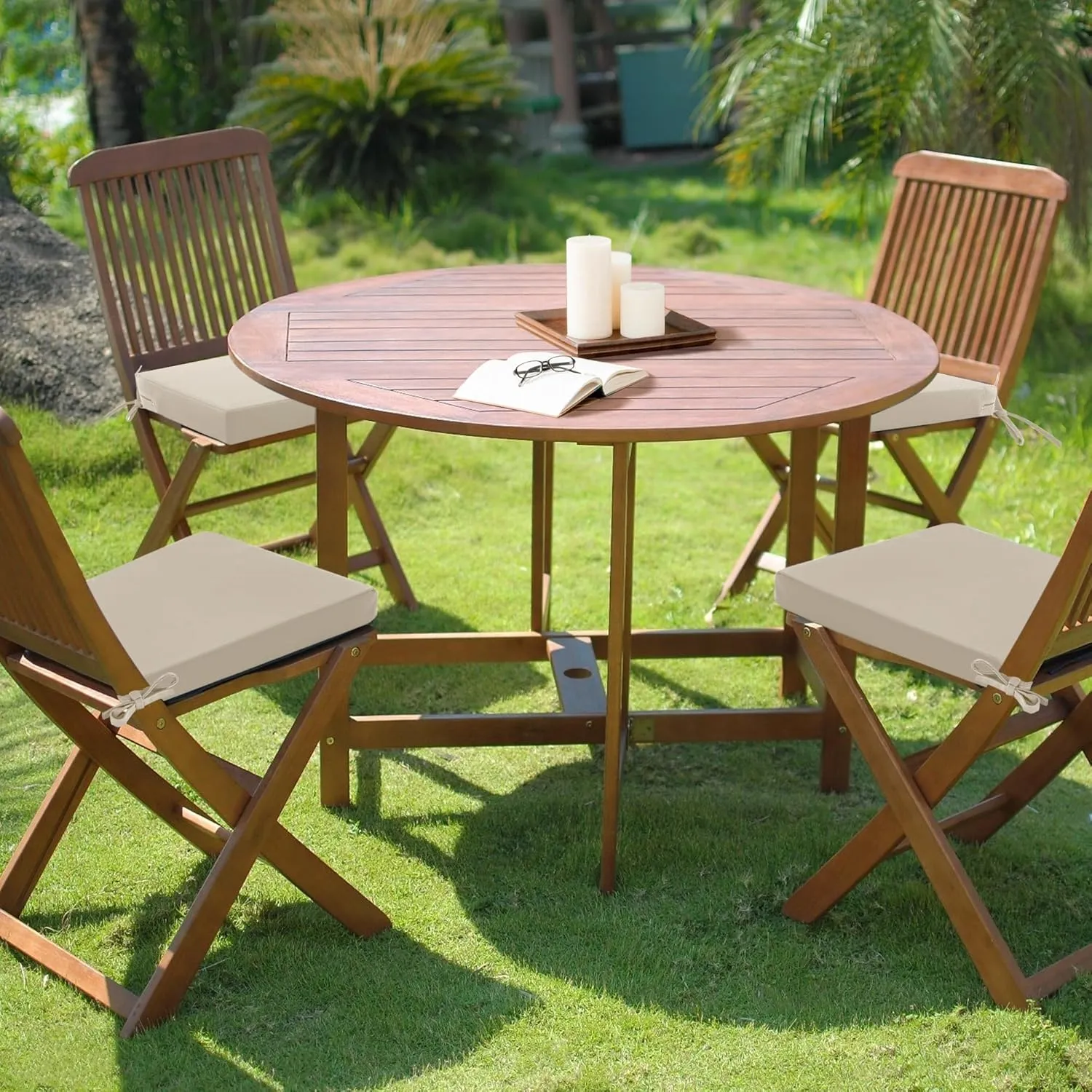 Outdoor Chair Cushions Set of 4: Waterproof & Fade Resistant Seat Cushion for Patio Furniture - 18.5 x 16 x 2 Inch Chair Pads with Ties and Hidden Zipper - Patio Chair Cushion Replacement, Beige