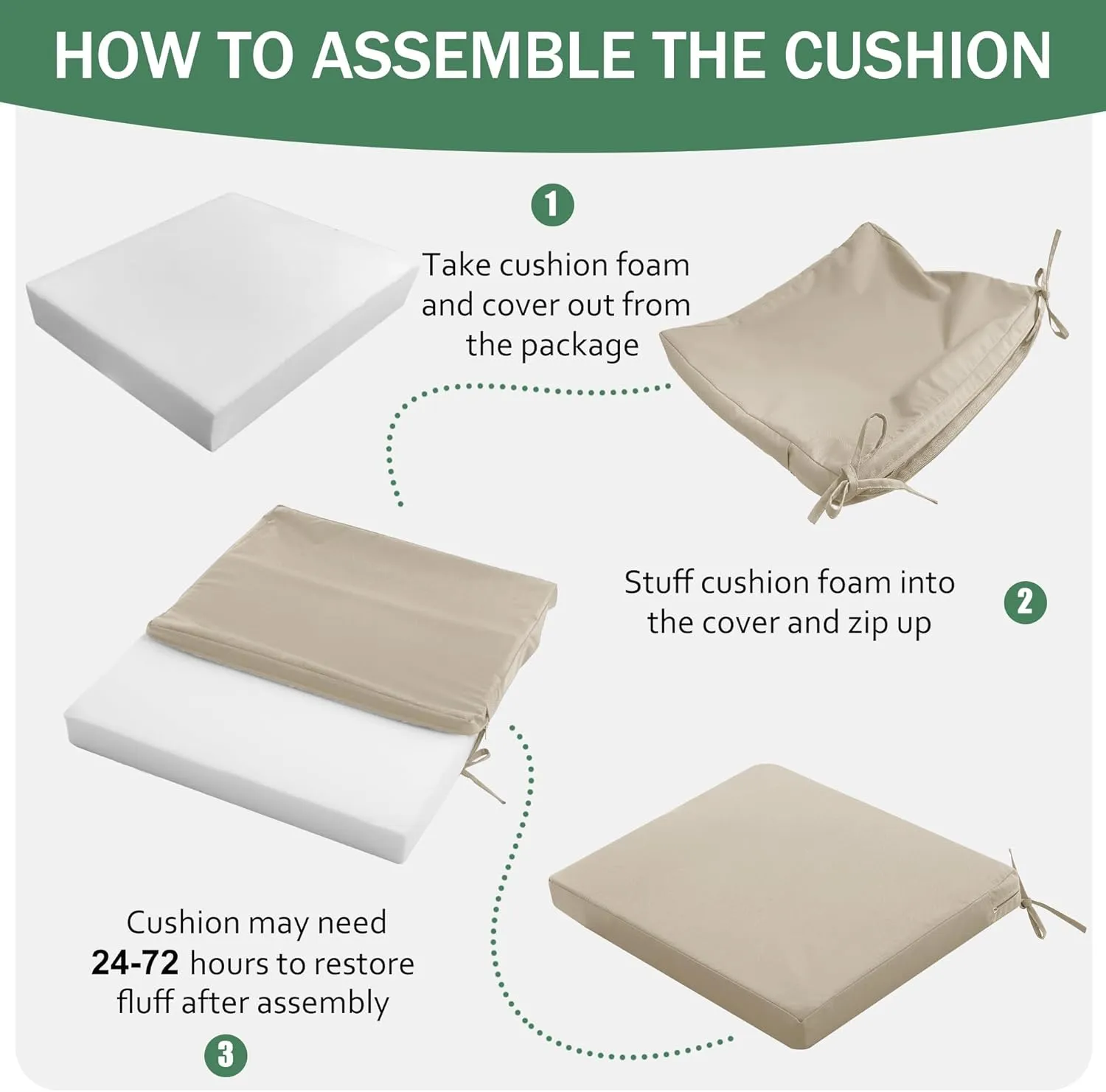 Outdoor Chair Cushions Set of 4: Waterproof & Fade Resistant Seat Cushion for Patio Furniture - 18.5 x 16 x 2 Inch Chair Pads with Ties and Hidden Zipper - Patio Chair Cushion Replacement, Beige