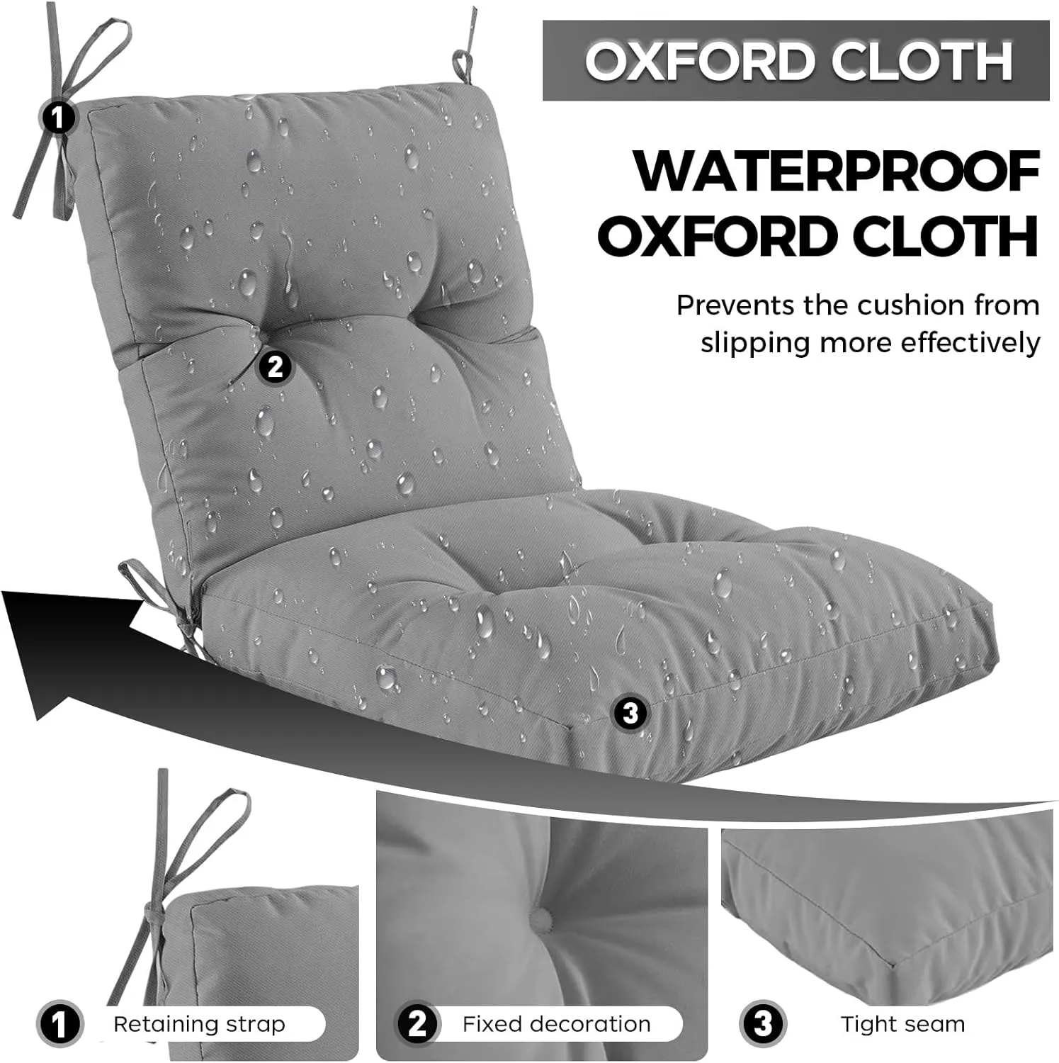 Outdoor Indoor Seat/Back Chair Tufted Cushion, Tufted Outdoor Chair Cushion for Patio Furniture, Soft Seating Replacement Cushion, Grey