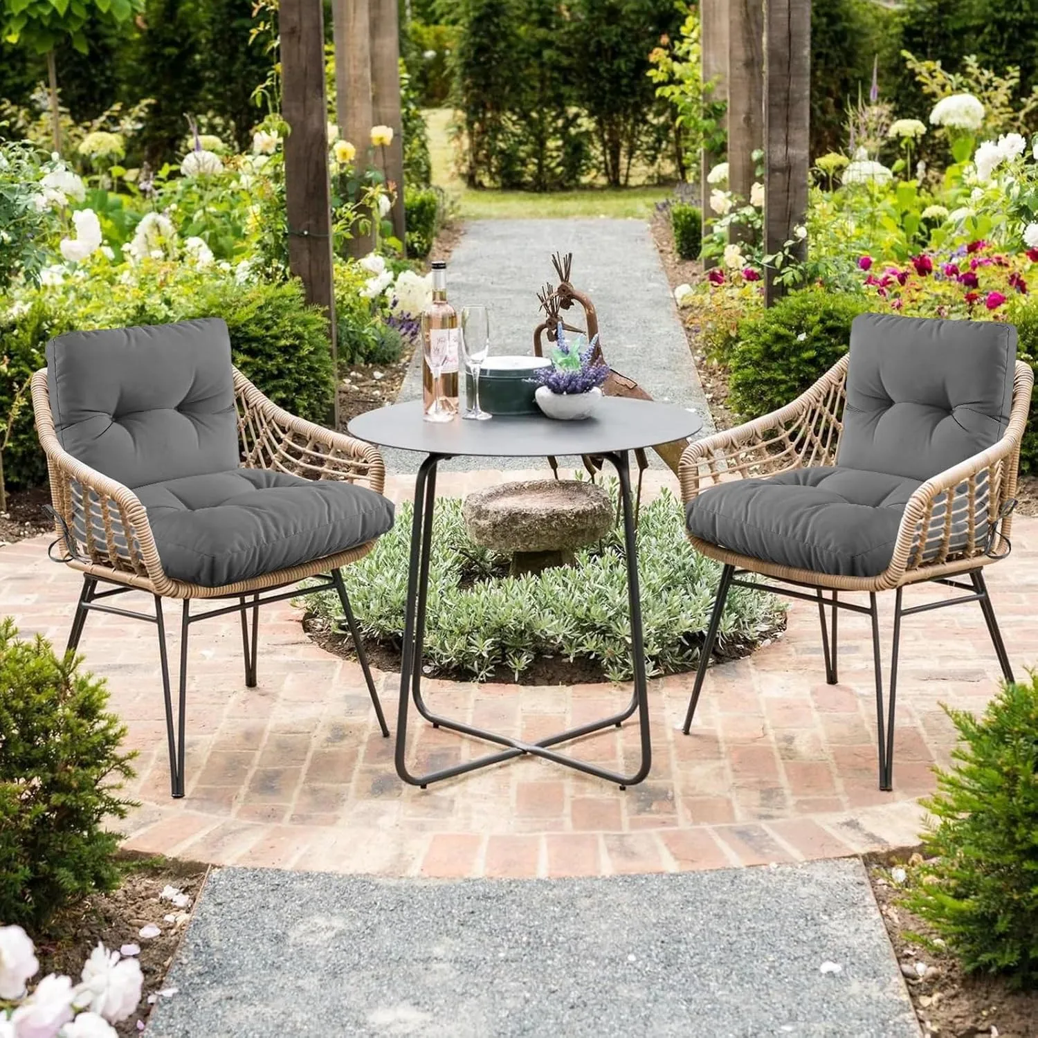 Outdoor Indoor Seat/Back Chair Tufted Cushion, Tufted Outdoor Chair Cushion for Patio Furniture, Soft Seating Replacement Cushion, Grey