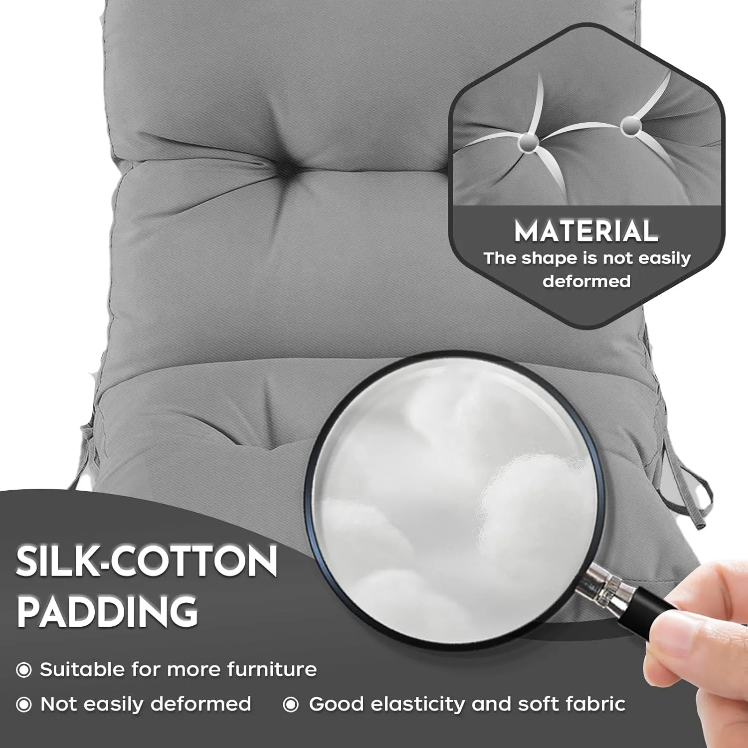 Outdoor Indoor Seat/Back Chair Tufted Cushion, Tufted Outdoor Chair Cushion for Patio Furniture, Soft Seating Replacement Cushion, Grey