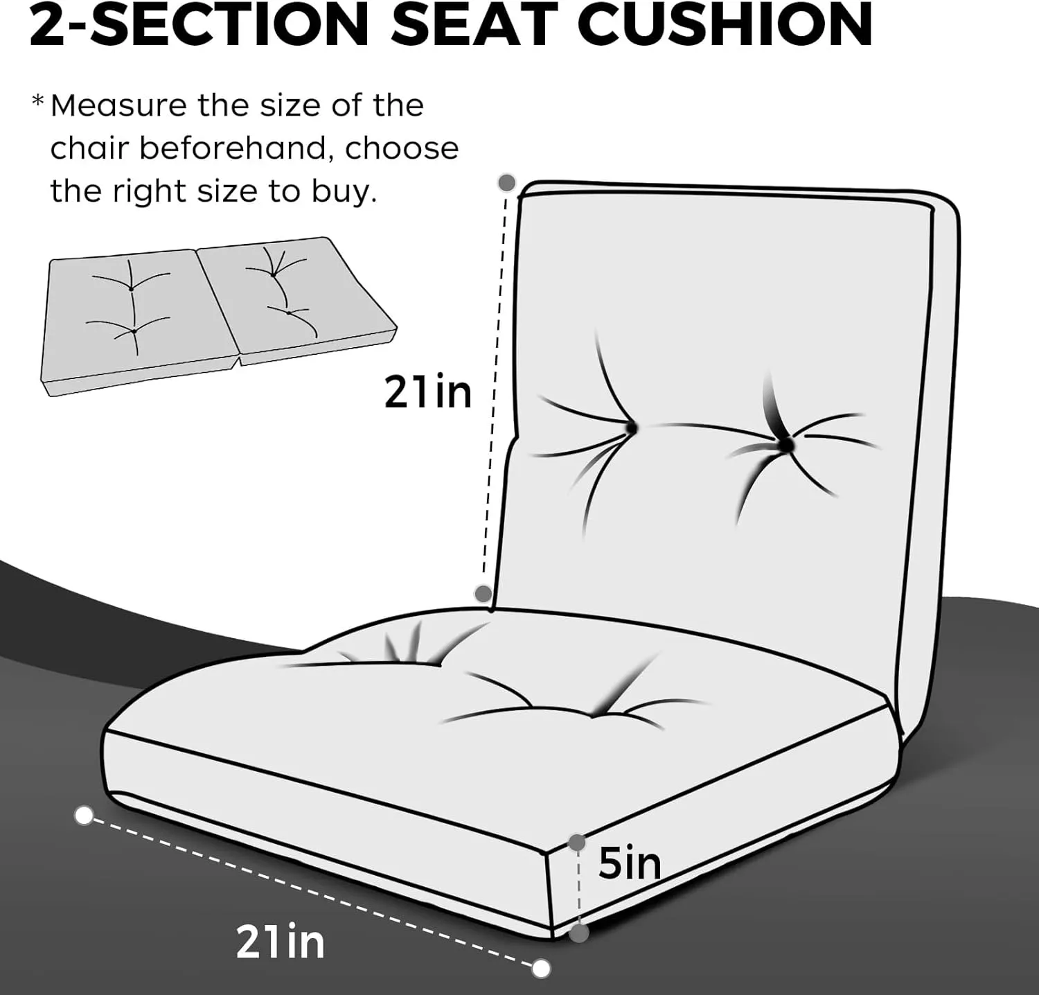 Outdoor Indoor Seat/Back Chair Tufted Cushion, Tufted Outdoor Chair Cushion for Patio Furniture, Soft Seating Replacement Cushion, Grey