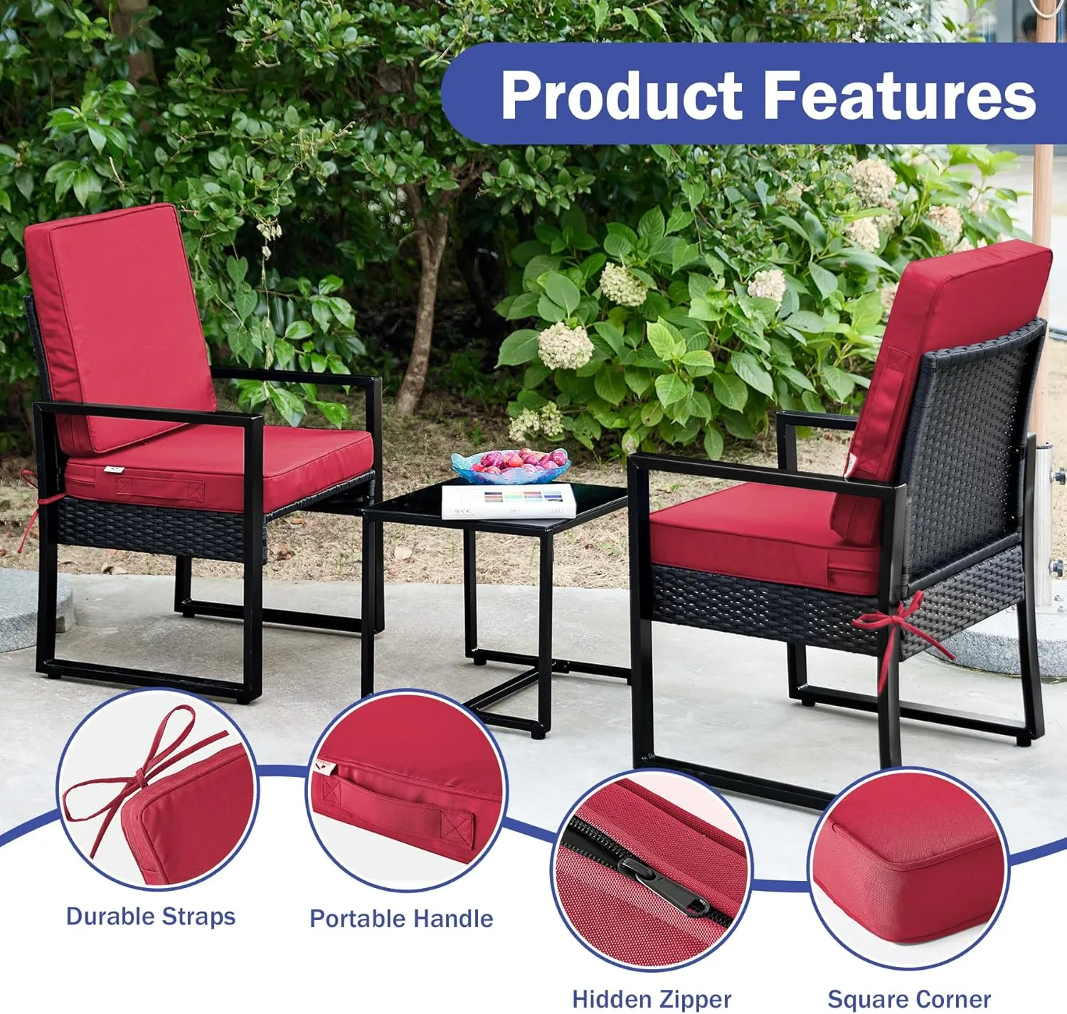 Outdoor Seat Cushion Set 22 x 22 x 3 Inch, Outdoor Cushions for Patio Furniture, Waterproof & Fade Resistant Outdoor Chair Cushions, Deep Seat Cushions with Removable Cover, Burgundy