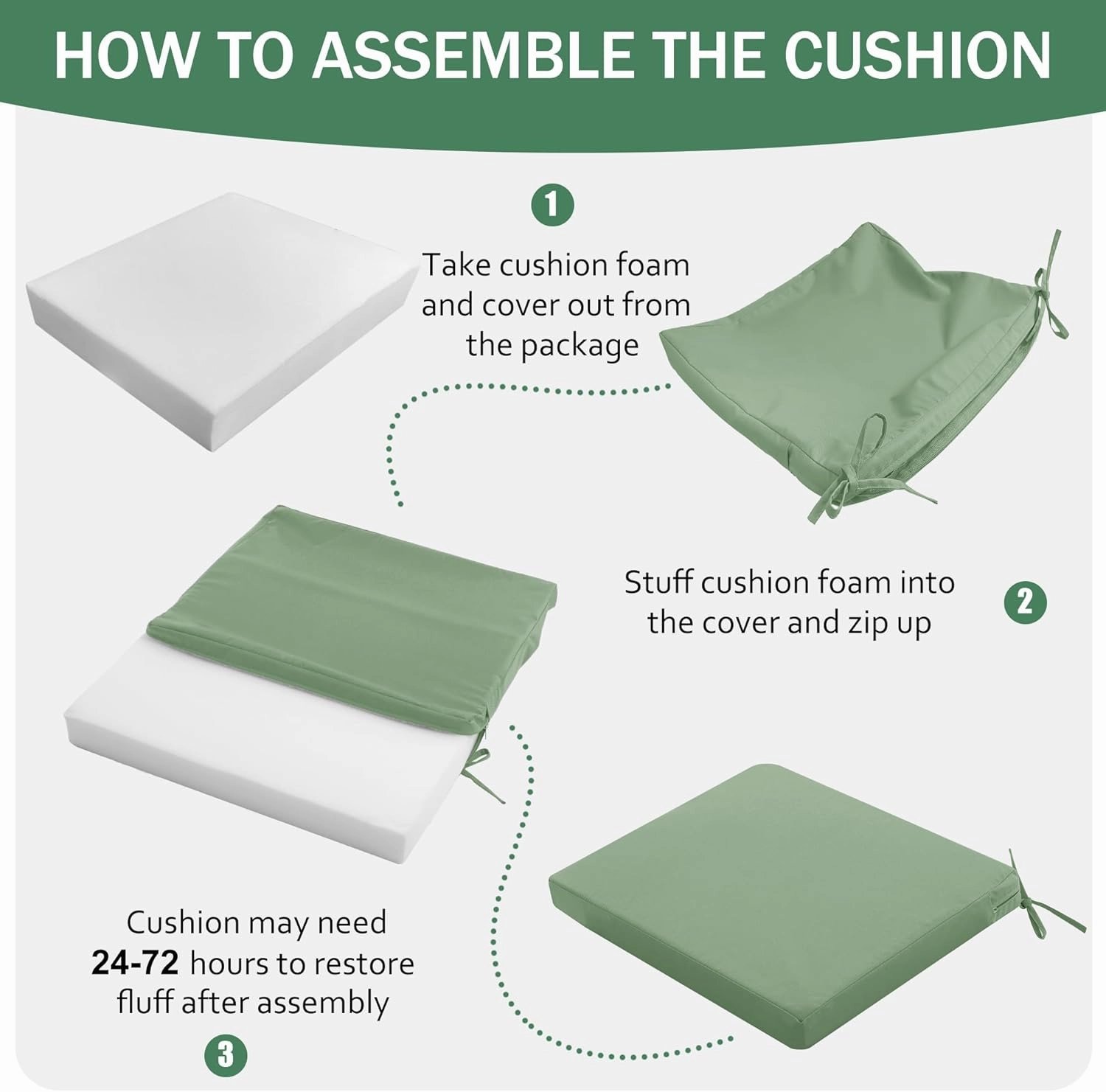 Outdoor Chair Cushions Set of 2: Waterproof & Fade Resistant Seat Cushion for Patio Furniture - 18.5 x 16 x 2 Inch Chair Pads with Ties and Hidden Zipper - Chair Cushion Replacement, Sage Green