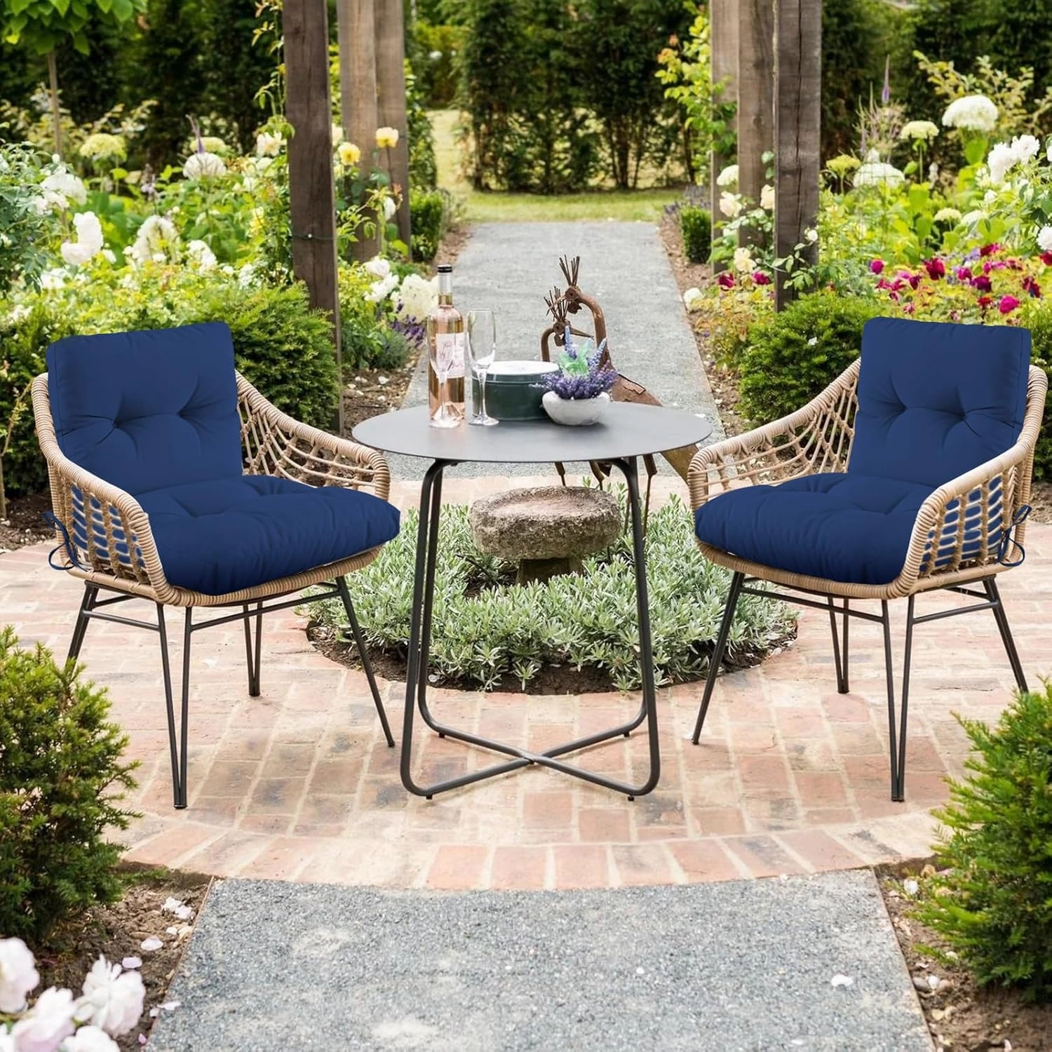 Outdoor Indoor Seat/Back Chair Tufted Cushion, Tufted Outdoor Chair Cushion for Patio Furniture, Soft Seating Replacement Cushion, Blue