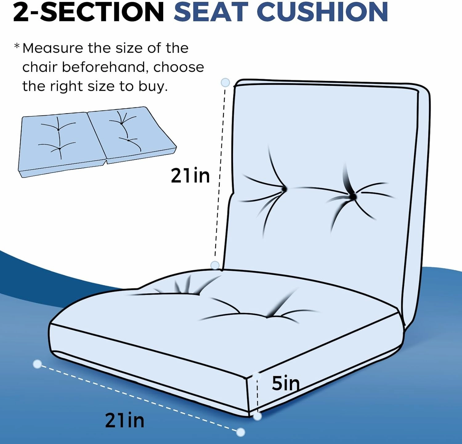 Outdoor Indoor Seat/Back Chair Tufted Cushion, Tufted Outdoor Chair Cushion for Patio Furniture, Soft Seating Replacement Cushion, Blue