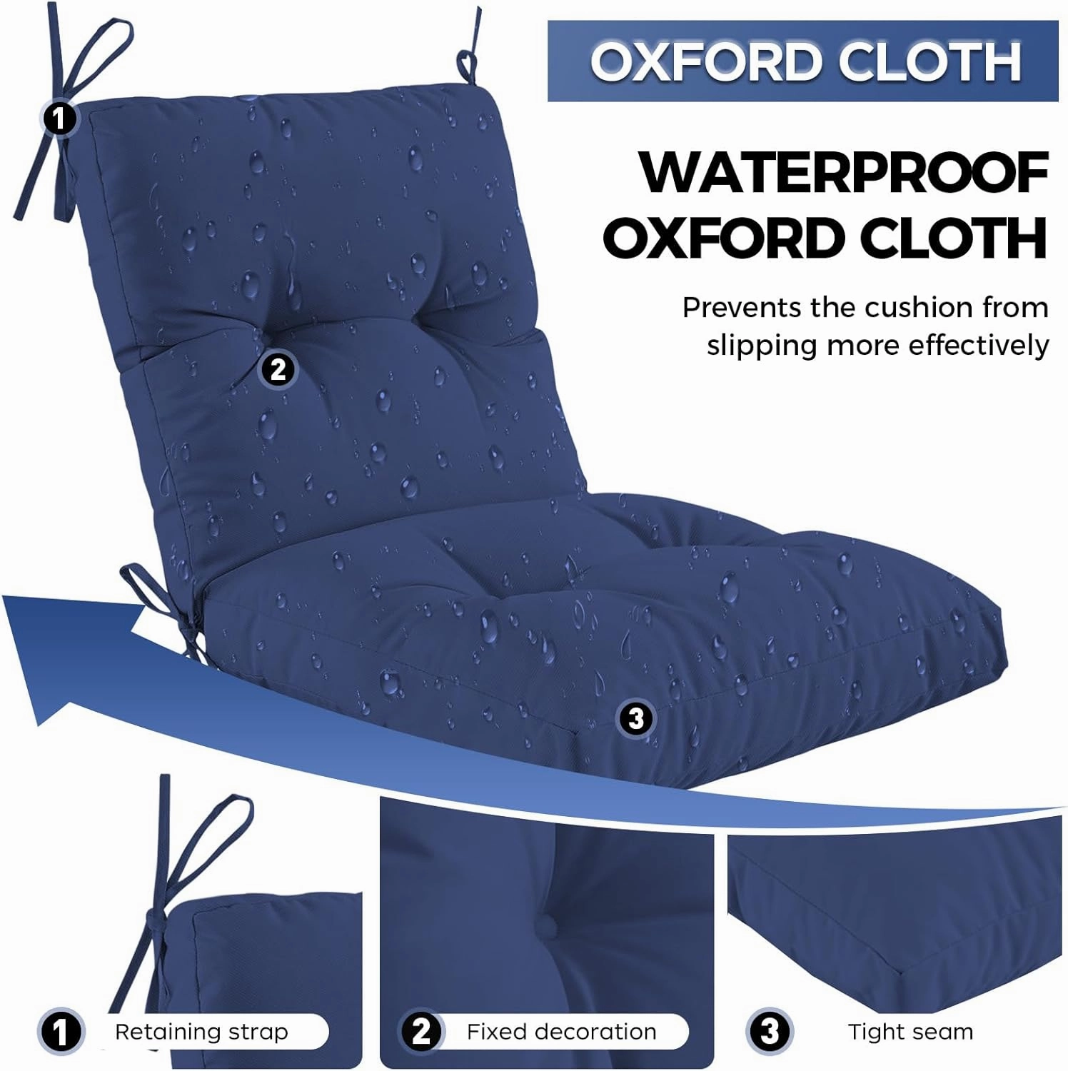 Outdoor Indoor Seat/Back Chair Tufted Cushion, Tufted Outdoor Chair Cushion for Patio Furniture, Soft Seating Replacement Cushion, Blue