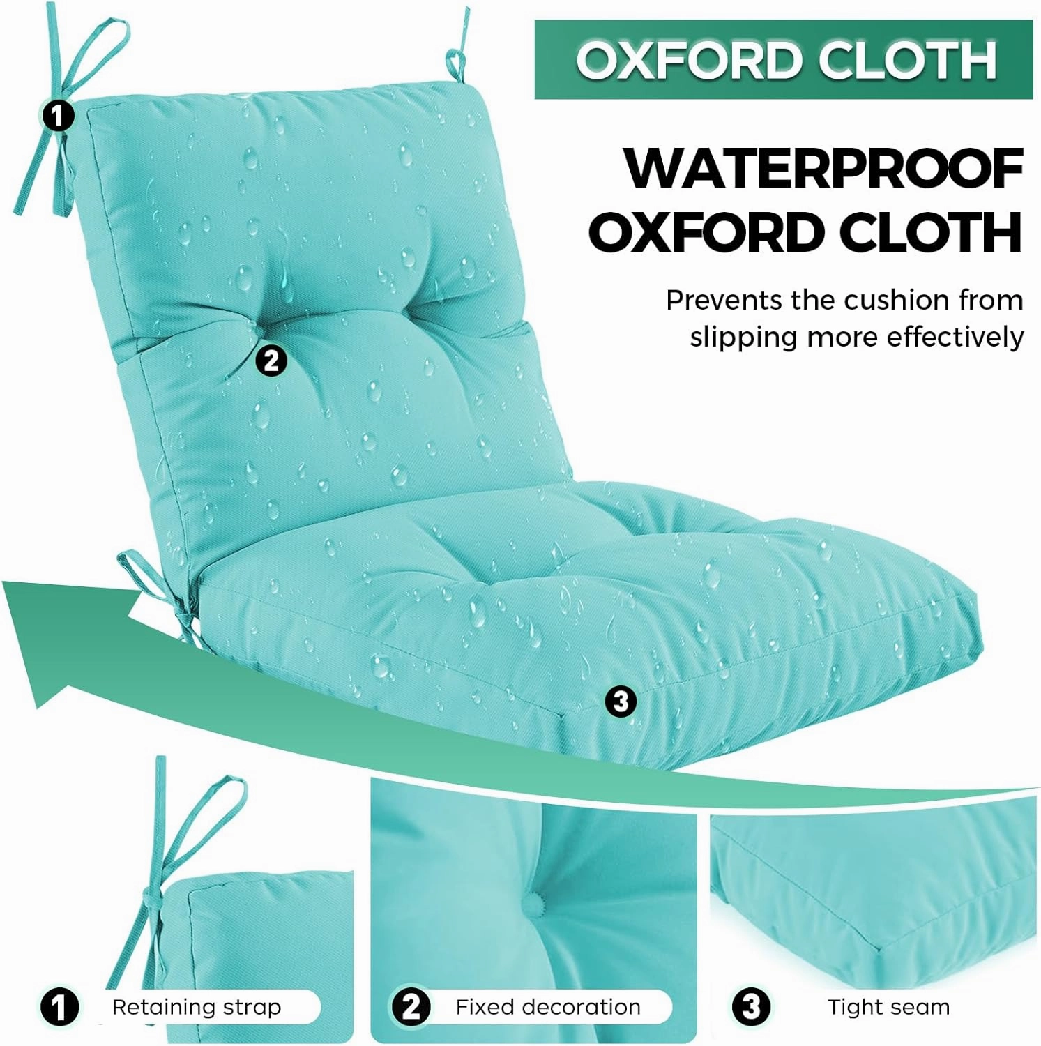 Outdoor Indoor Seat/Back Chair Tufted Cushion, Tufted Outdoor Chair Cushion for Patio Furniture, Soft Seating Replacement Cushion, Teal