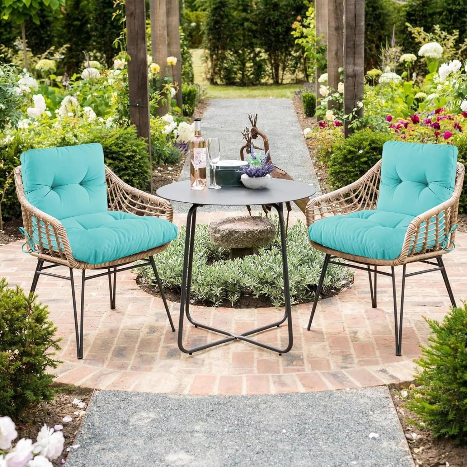 Outdoor Indoor Seat/Back Chair Tufted Cushion, Tufted Outdoor Chair Cushion for Patio Furniture, Soft Seating Replacement Cushion, Teal