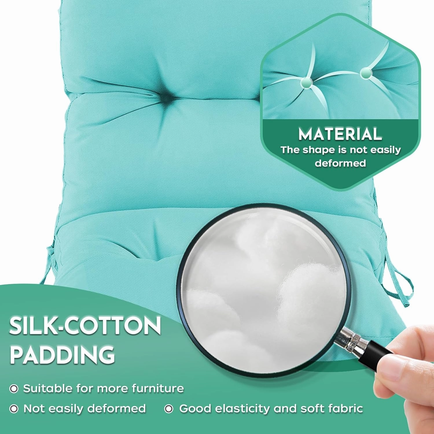Outdoor Indoor Seat/Back Chair Tufted Cushion, Tufted Outdoor Chair Cushion for Patio Furniture, Soft Seating Replacement Cushion, Teal