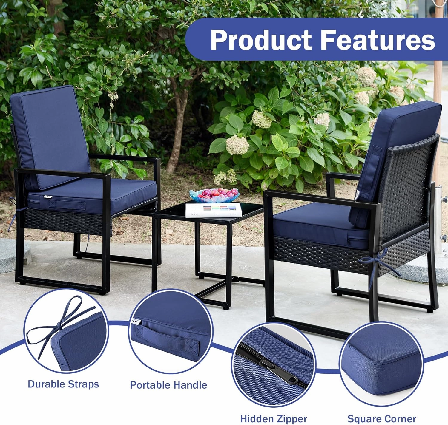 Outdoor Seat Cushion Set 22 x 22 x 3 Inch, Outdoor Cushions for Patio Furniture, Waterproof & Fade Resistant Outdoor Chair Cushions, Deep Seat Cushions with Removable Cover, Navy Blue