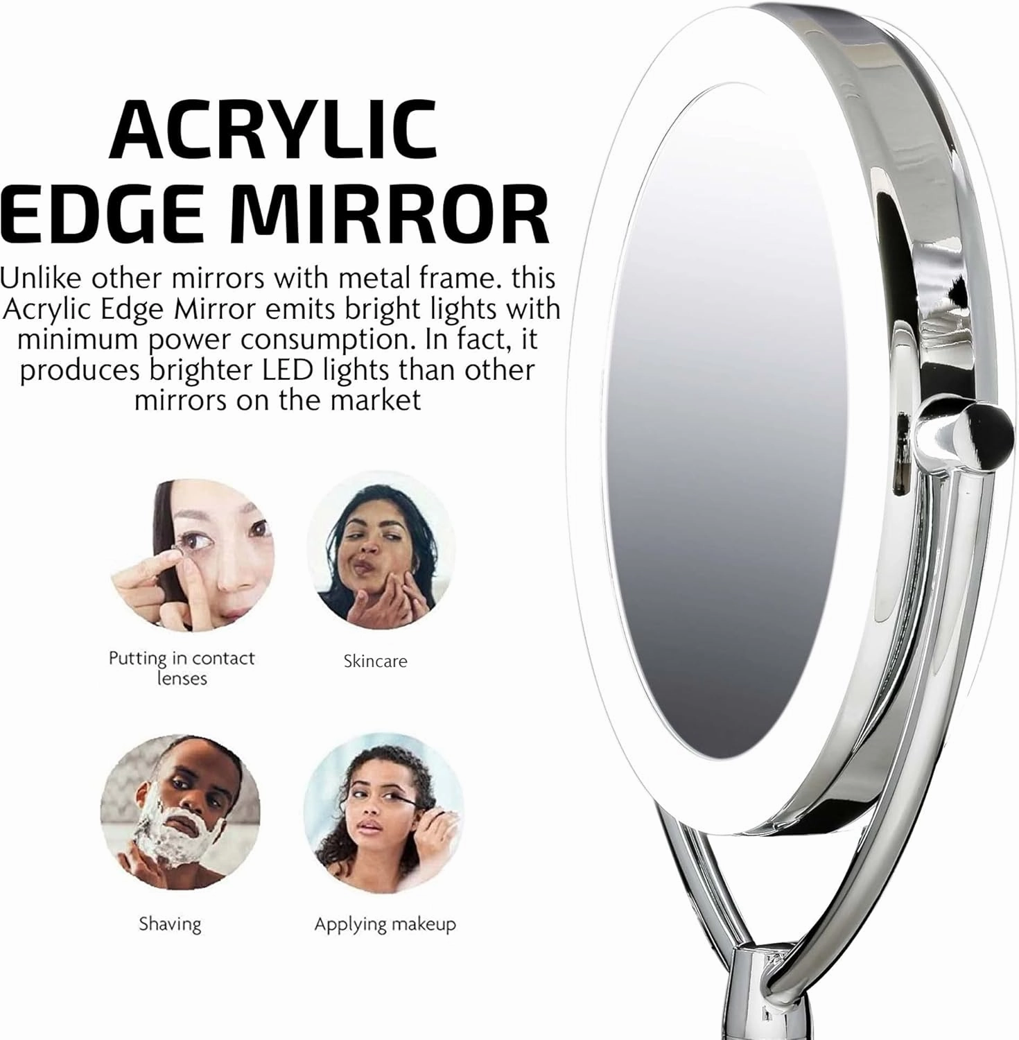 Ovente 7.5" Lighted Wall Mount Makeup Mirror, 1X & 10X Magnifier, Spinning Double Sided Round LED w/ Dimmer Switch, Extend, Retractable & Folding Arm, Battery USB Powered Polished Chrome MLW75CH1X10X