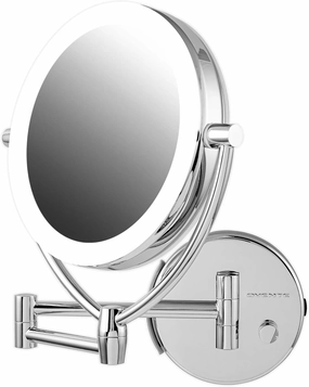Ovente 7.5" Lighted Wall Mount Makeup Mirror, 1X & 10X Magnifier, Spinning Double Sided Round LED w/ Dimmer Switch, Extend, Retractable & Folding Arm, Battery USB Powered Polished Chrome MLW75CH1X10X