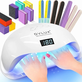 OVLUX 180W Professional UV LED Nail Lamp with Adapter – Fast Nail Dryer for Gel Polish, 57 LEDs, Auto Sensor, LCD Display & 4 Timers – Cures Fingernails & Toenails