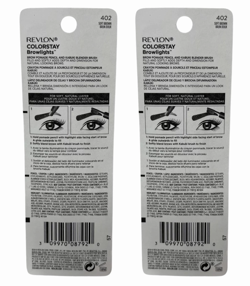 Pack of 2 Revlon Colorstay Browlights Pomade Pencil, Soft Brown 402