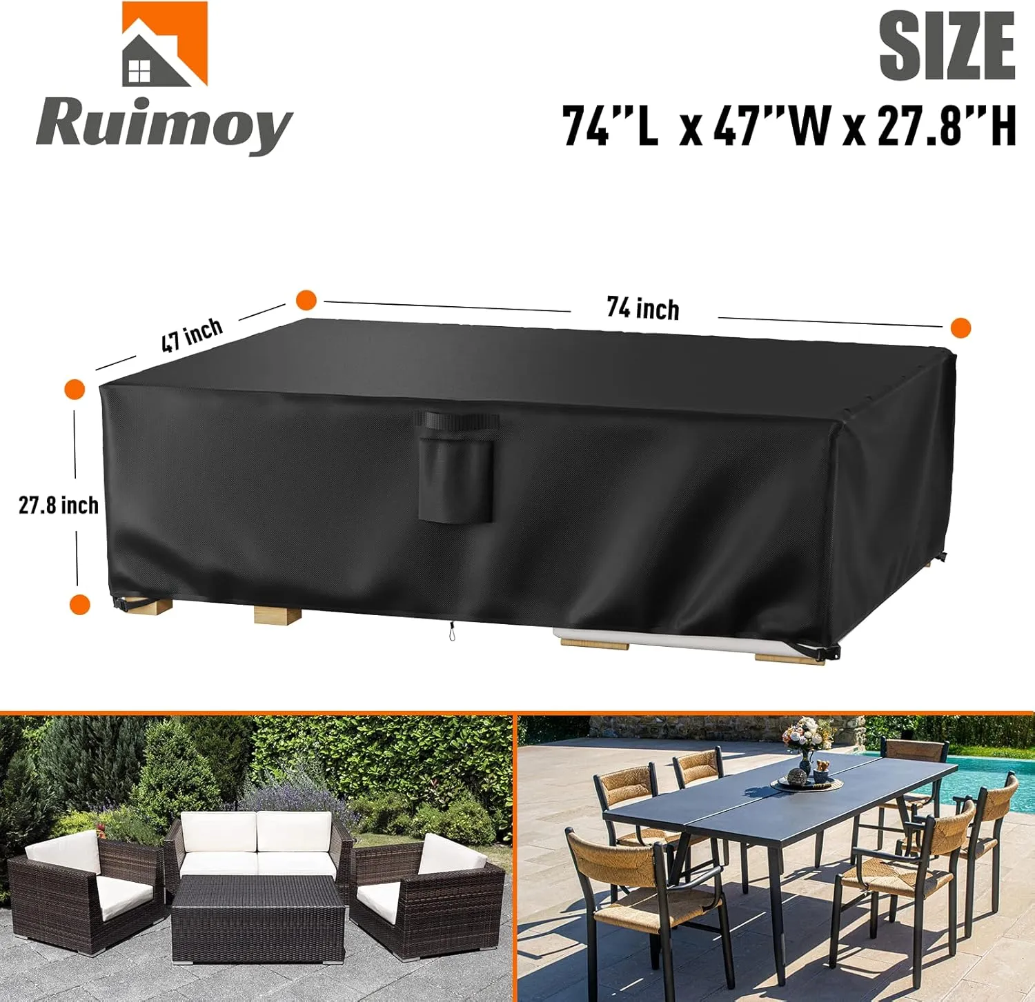 Patio Furniture Covers, Outdoor Furniture Cover Waterproof, General Purpose, Outside Table and Chair Covers, Heavy Duty 600D (74 Inch L x 47 Inch W x 27.8 Inch H)