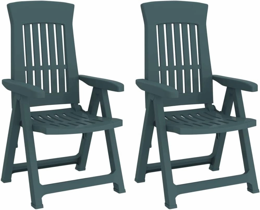 Patio Reclining Chairs 2-Pack Green PP Outdoor Furniture Adjustable Foldable Lounge Chairs for Backyard Poolside Beach Camping