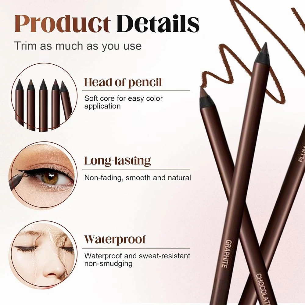 Persona Eyeliner Pencil Waterproof, 24hr Waterproof Eyeliner, 2 In 1 Eye Liner and Eyebrow Pencils, Sharpening Eye Pencil for Smudge-Proof, Long-Lasting Wear Ultra-Creamy & Blendable (7ps)