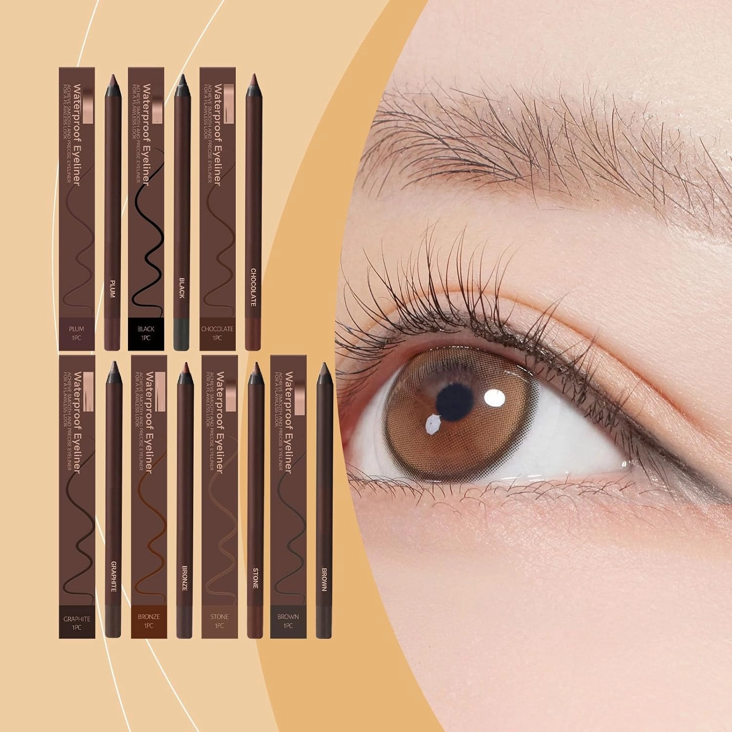 Persona Eyeliner Pencil Waterproof,2 In 1 Eye Liner And Eyebrow Pencils,Duo Sharpeblewaterproof Eyeliner Eye Makeup Is Waterproof And Does Not Fade (7-piece set)