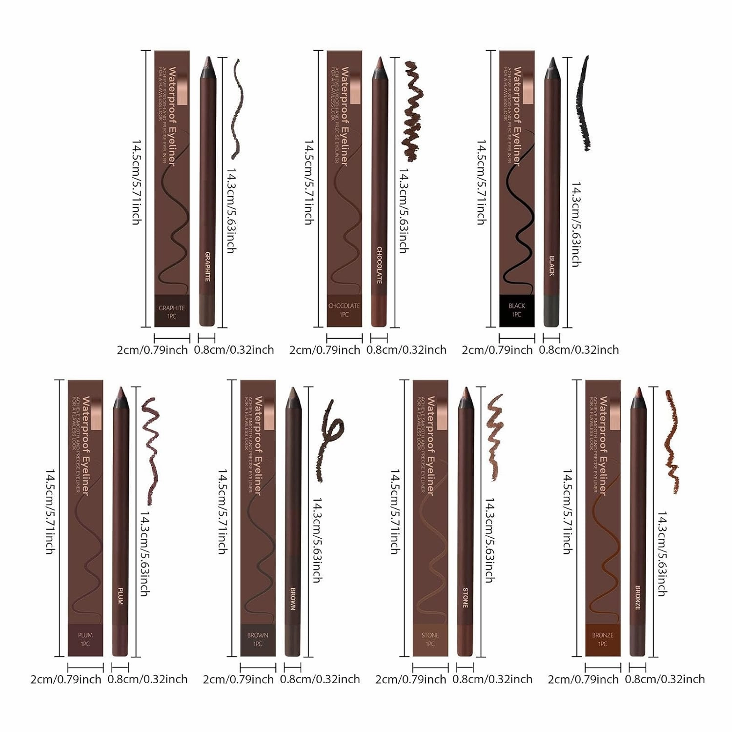 Persona Eyeliner Pencil Waterproof,2 In 1 Eye Liner And Eyebrow Pencils,Duo Sharpeblewaterproof Eyeliner Eye Makeup Is Waterproof And Does Not Fade (7-piece set)