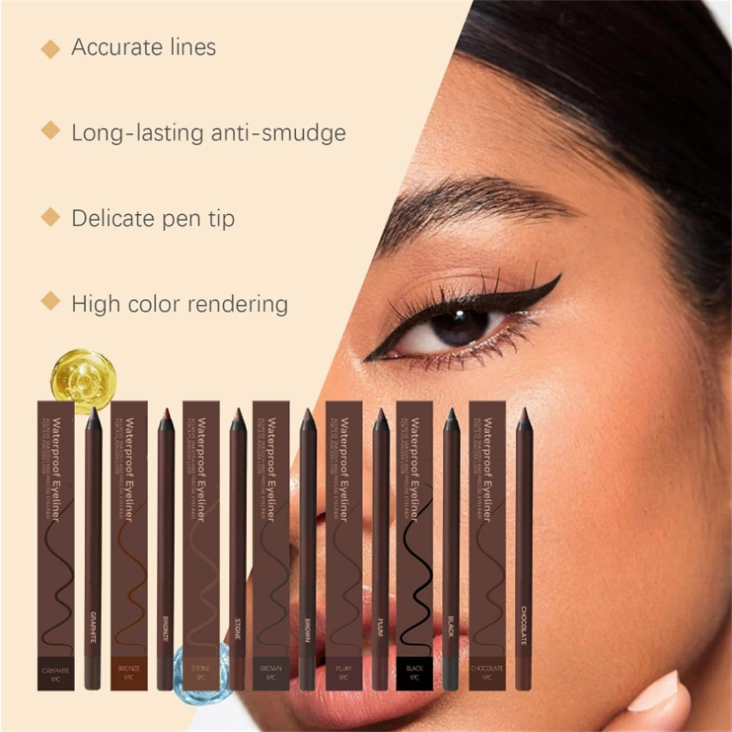 Persona Eyeliner Pencil Waterproof, Waterproof Eyeliner Duo Sharpenable Eye Pencil, No Smudging, Fading, 2 in 1 Eye Liner and Eyebrow Pencils, Smooth and Easy to Color (7 Colour)