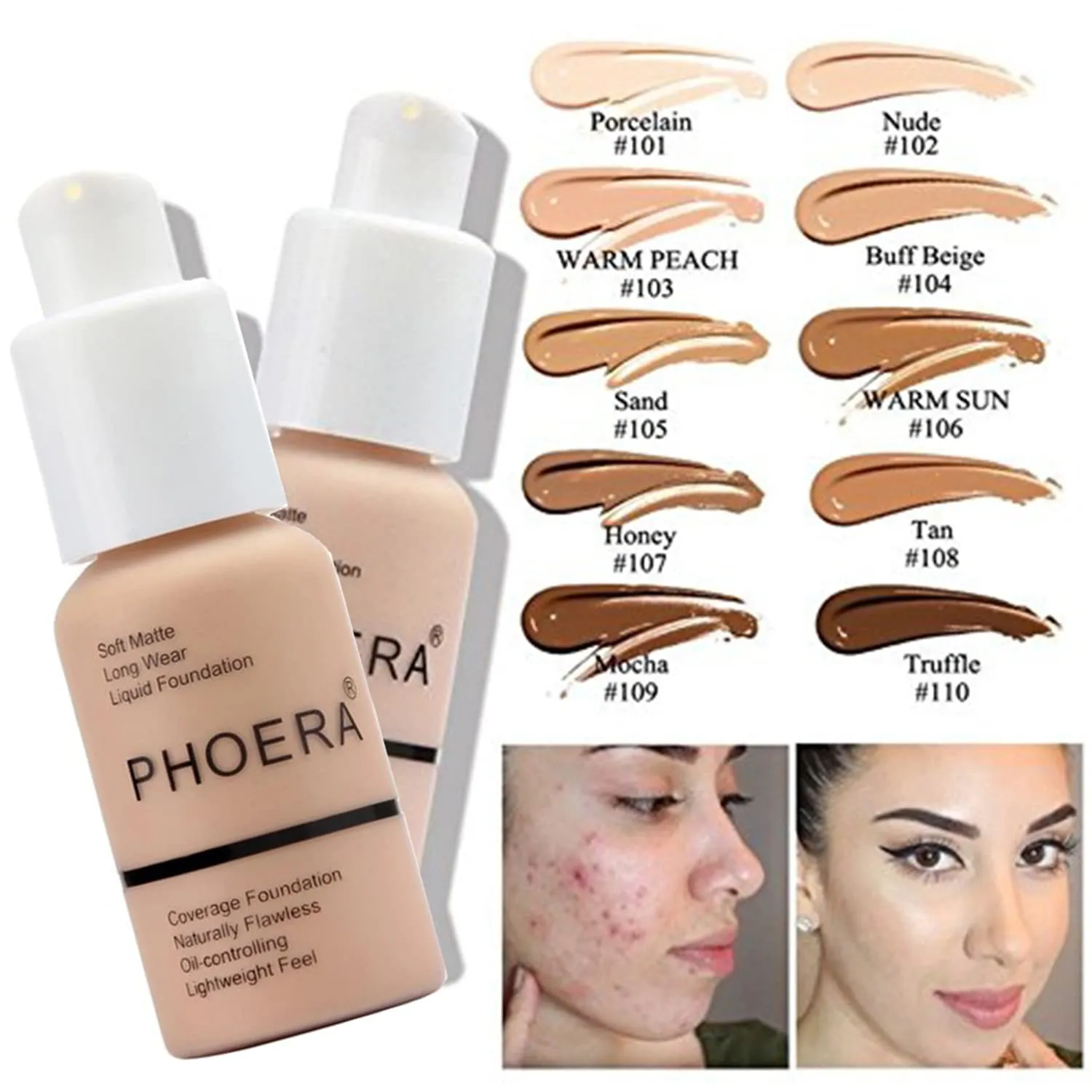 PHOERA Foundation Full Coverage,and Medium Coverage 2024 New PHOERA Foundation Makeup for Mature Skin, Wrinkles Matte Natural Finish for a Flawless Complexion (102 N03/Nude Buff Beige)