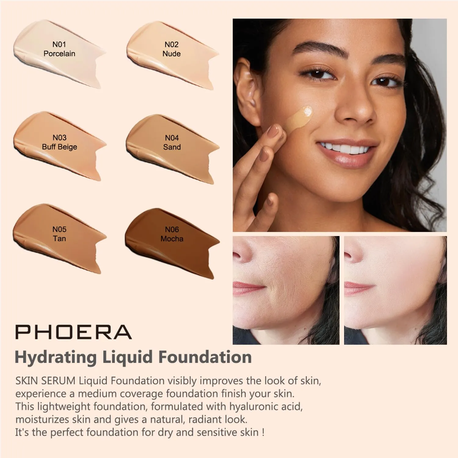 PHOERA Foundation Full Coverage,and Medium Coverage 2024 New PHOERA Foundation Makeup for Mature Skin, Wrinkles Matte Natural Finish for a Flawless Complexion (102 N03/Nude Buff Beige)