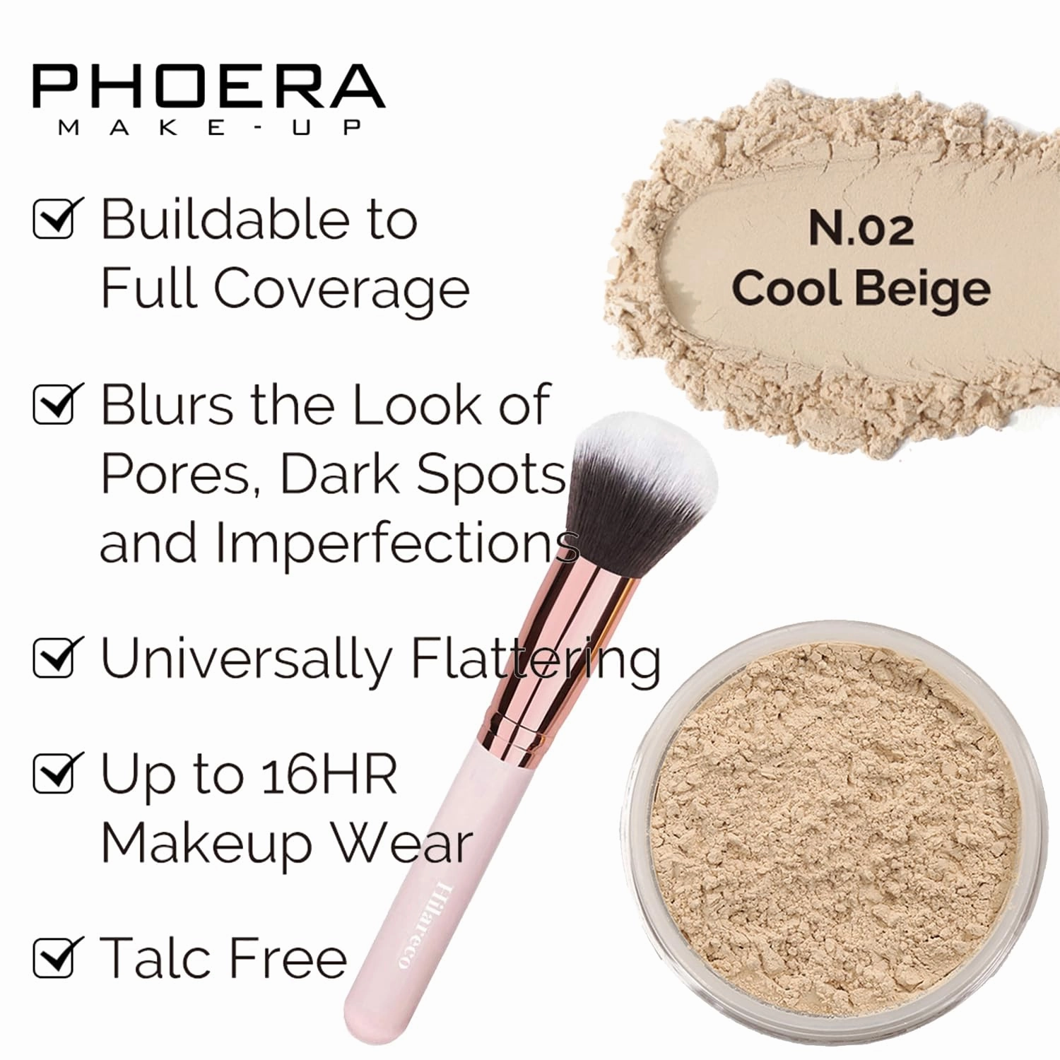 PHOERA Foundation, Full Coverage Foundation, PHOERA Primer, PHOERA Powder, PHOERA Makeup Set, Kabuki Makeup Brushes Foundation Brush Powder Brush,2 Pcs Makeup Sponge (105 Sand 111 Chestnut)