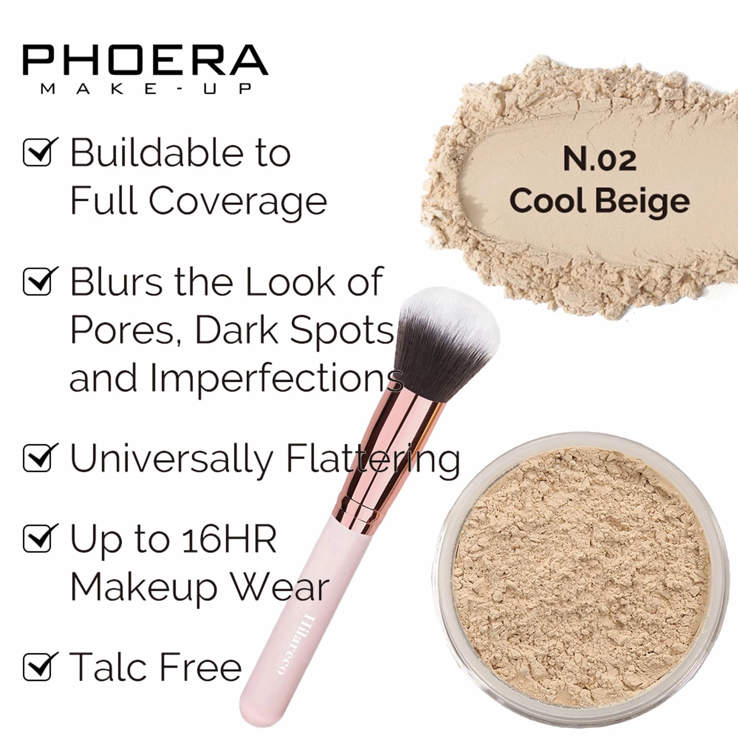 PHOERA Foundation Full Coverage Makeup, Mushroom Head Air Cushion CC Cream Natural Foundation, PHOERA Primer, PHOERA Powder, Brushes Foundation Brush,2 Makeup Sponge(105 Sand  05 Sand CC)