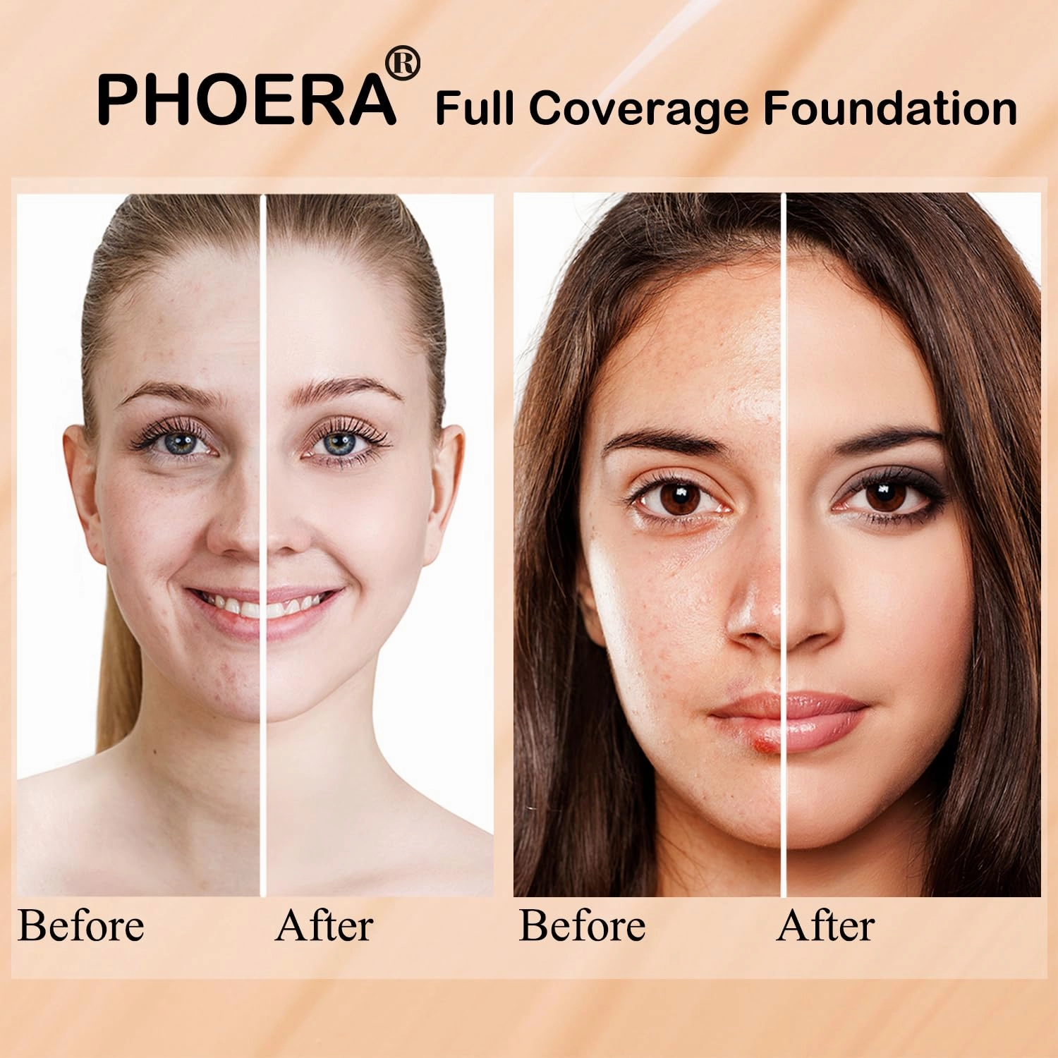 PHOERA Foundation,PHOERA Makeup for Women,PHOERA Matte Liquide Foundation Full Coverage,PHOERA Primer,PHOERA Concealer,Kabuki Makeup Brushes Foundation,2 Makeup Sponge(103 Warm peach 104 Buff Beige)