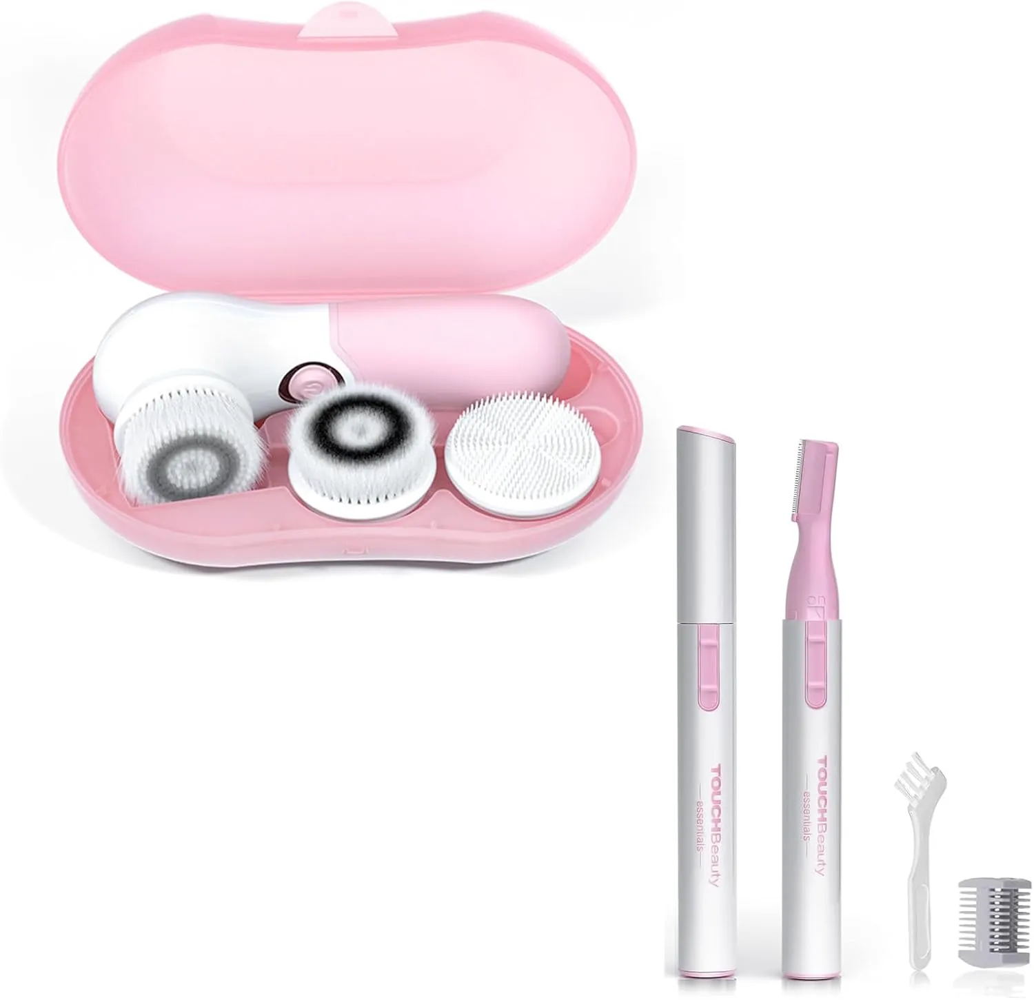 Pink Face Scrubber Set Bundled with Pink Eyebrow Trimmer