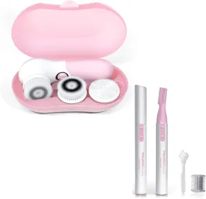 Pink Face Scrubber Set Bundled with Pink Eyebrow Trimmer