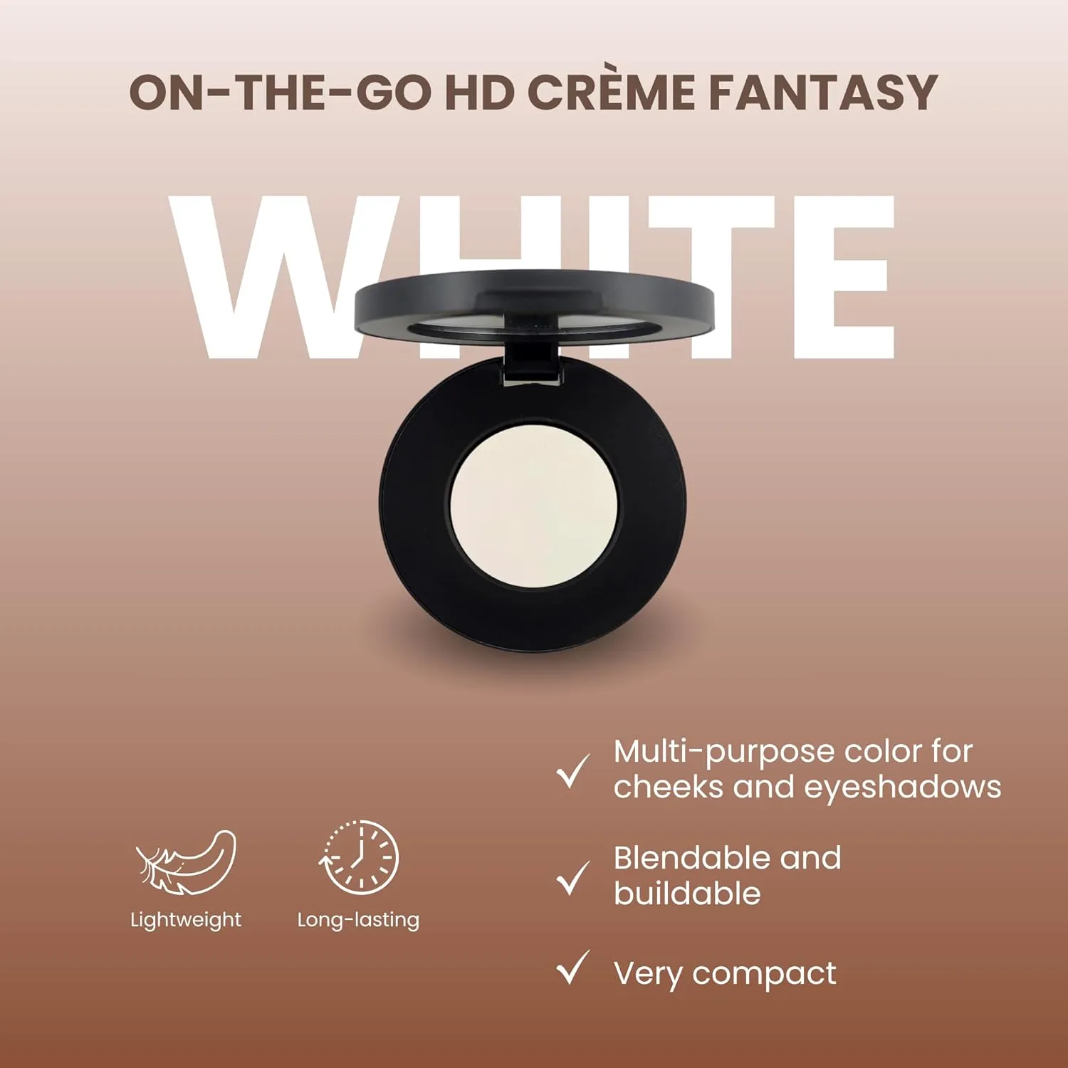 Poise Makeup HD Crème Fantasy | Brilliant Cream Color Formula Used as Eyeshadow Base, Smudge Finish Eye Color, Brow Definer, Highlight, Contour, and Lip Color, WHITE