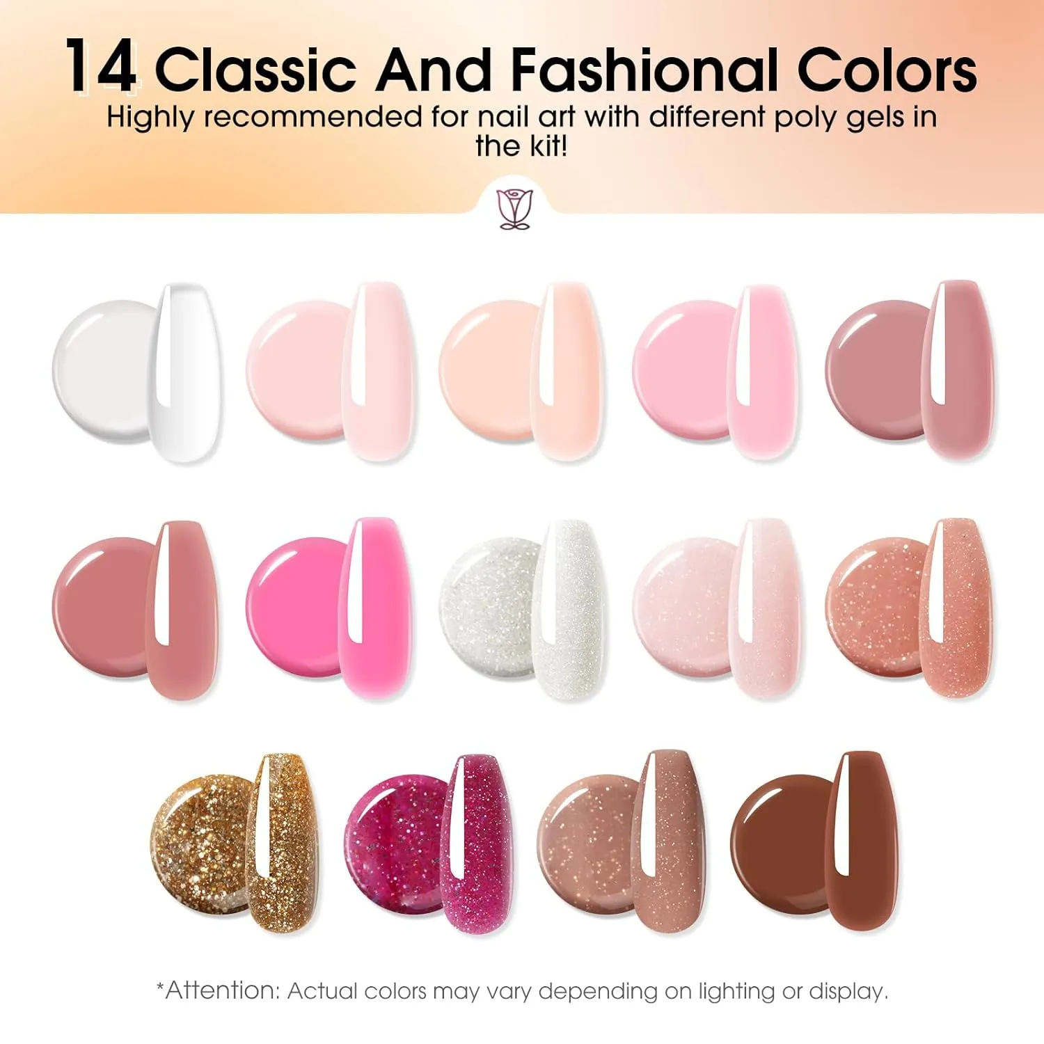 Poly Nail Gel Starter Kit -14 Colors   75 Nail Art Accessories Kit,ROSALIND Clear Pink Nude Glitter Poly Gel with Big UV Light 48W and Electric Nail Drill Starter Kit