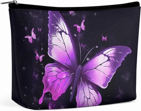 Portable Small Cosmetic Bag Cute Travel Makeup Bag Butterfly Purple Waterproof Toiletry Bag for Women
