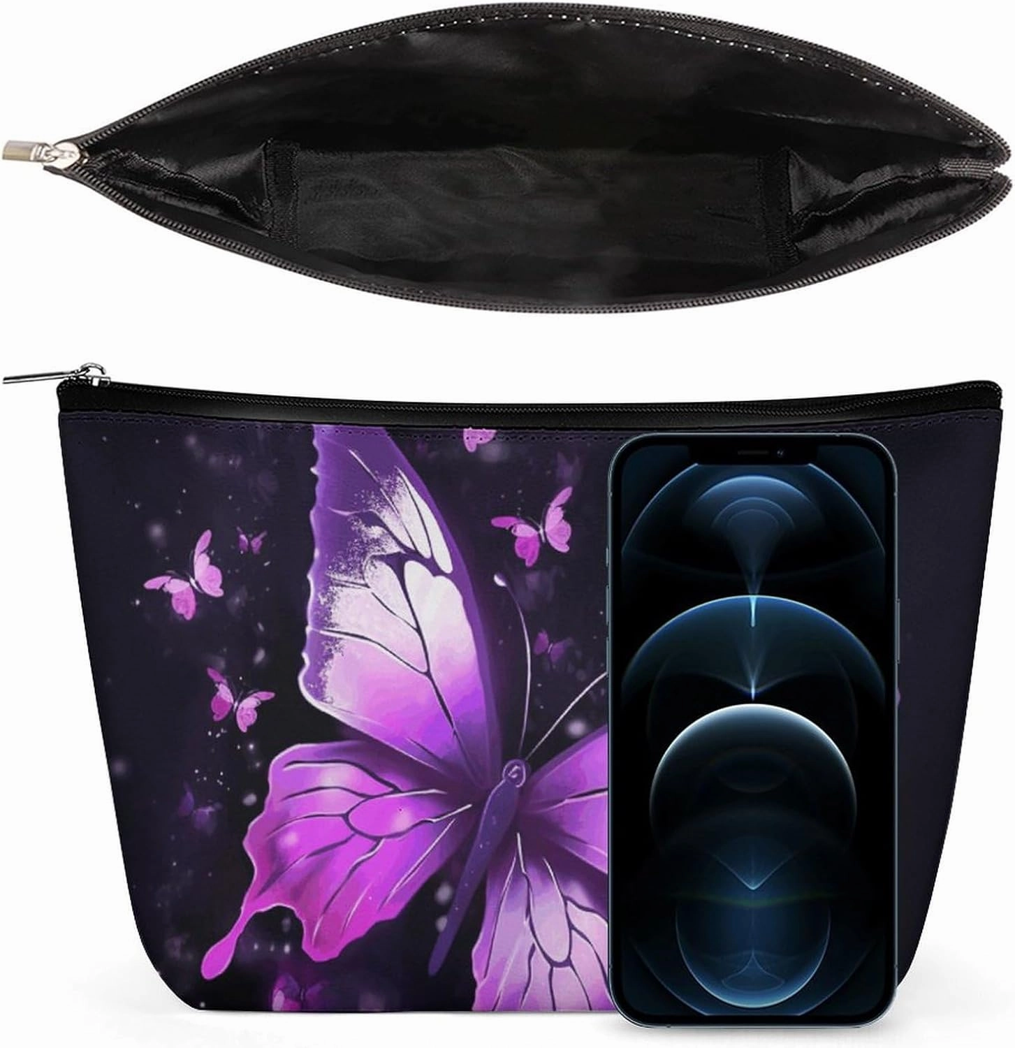 Portable Small Cosmetic Bag Cute Travel Makeup Bag Butterfly Purple Waterproof Toiletry Bag for Women