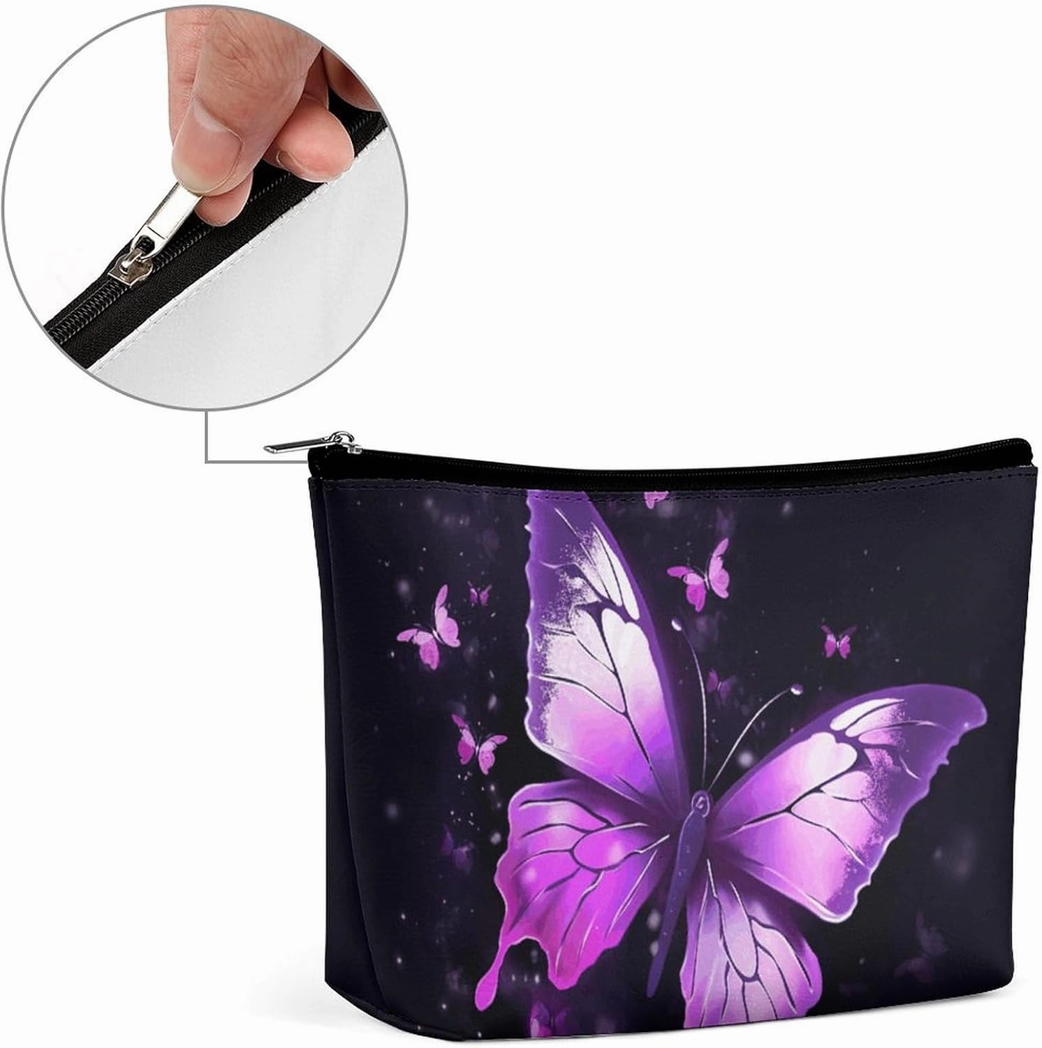 Portable Small Cosmetic Bag Cute Travel Makeup Bag Butterfly Purple Waterproof Toiletry Bag for Women